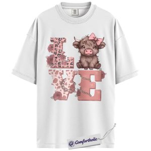Alternative view of Cute Highland Cow Love Shirt, Pink Western Valentine Graphic Tee, Cow Lover Farm Animal T-Shirt, Valentine’s Day Gift for Women & Cowgirls, Comfort Colors Shirt