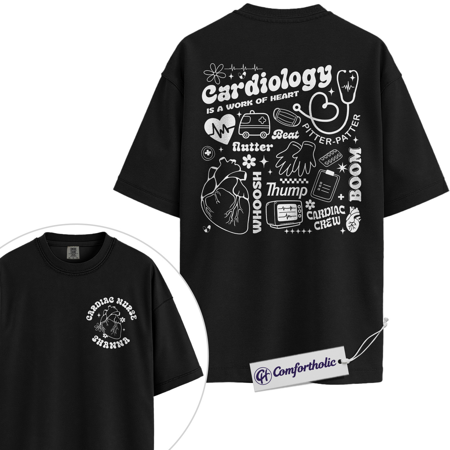 Personalized Cardiology Nurse Shirt, Heart Cath Lab Graphic Tee, Custom Name RN T-Shirt, Gift for Cardiac ICU & ER Nurses, Comfort Colors Shirt - Image 3