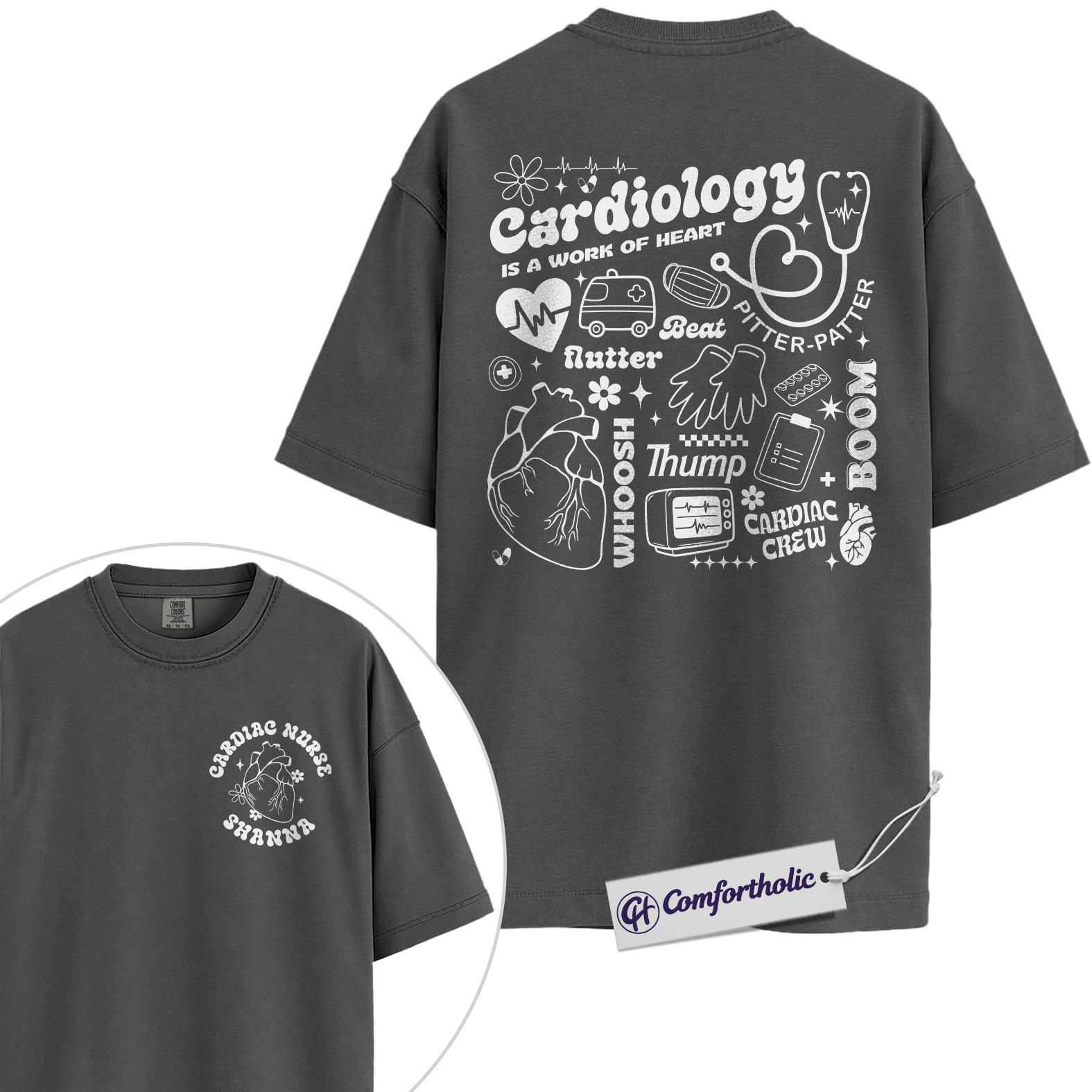 Personalized Cardiology Nurse Shirt, Heart Cath Lab Graphic Tee, Custom Name RN T-Shirt, Gift for Cardiac ICU & ER Nurses, Comfort Colors Shirt - Image 4