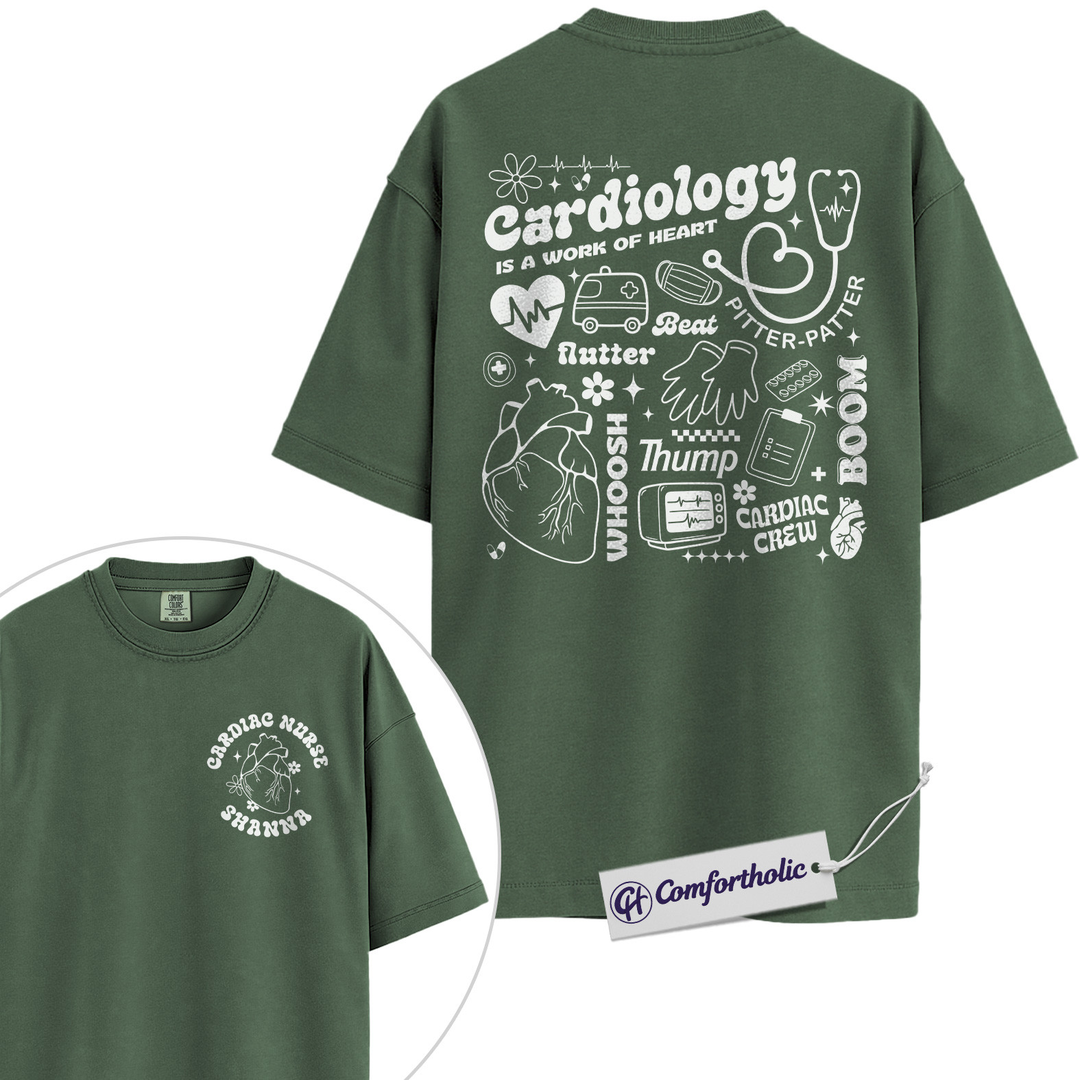 Personalized Cardiology Nurse Shirt, Heart Cath Lab Graphic Tee, Custom Name RN T-Shirt, Gift for Cardiac ICU & ER Nurses, Comfort Colors Shirt - Image 6
