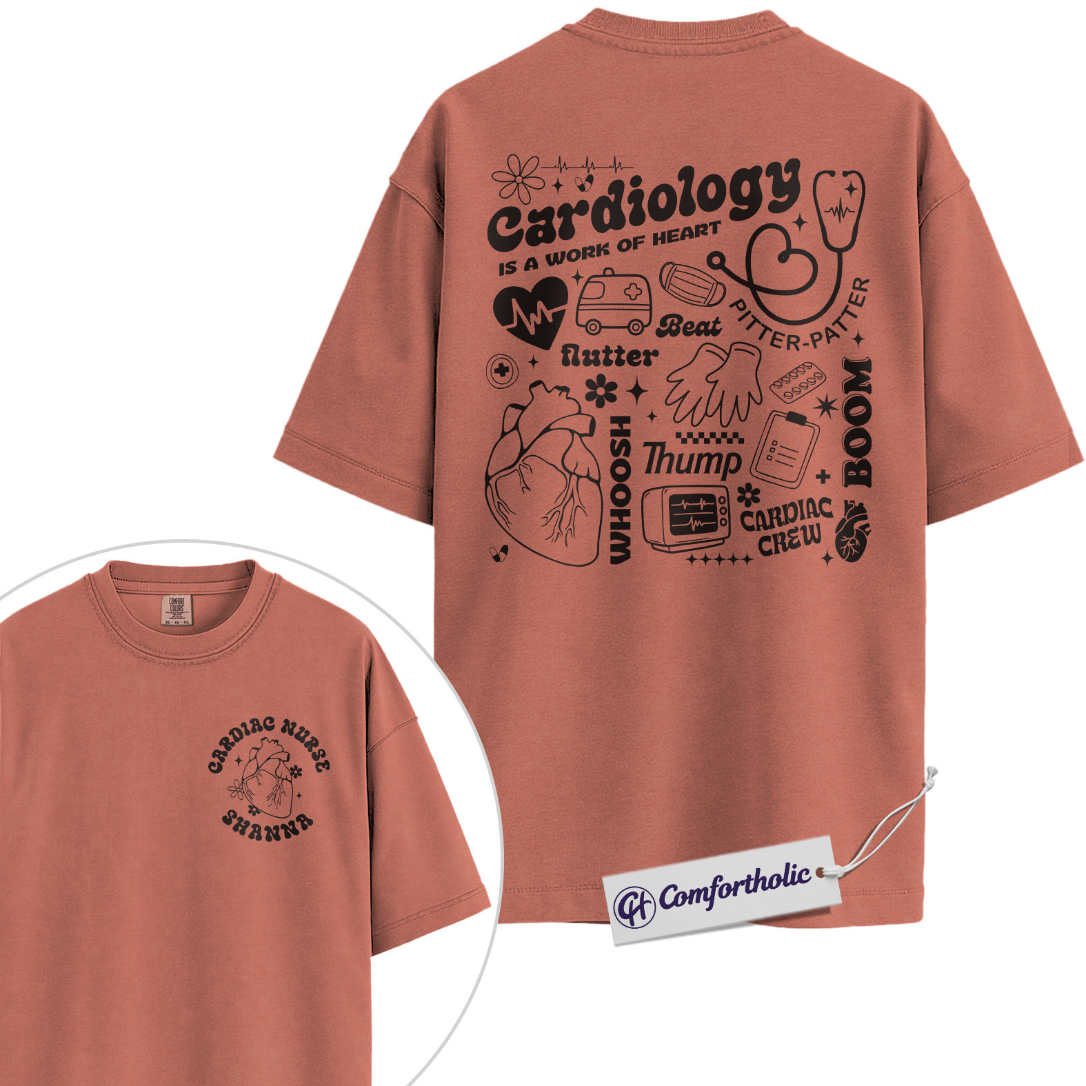 Personalized Cardiology Nurse Shirt, Heart Cath Lab Graphic Tee, Custom Name RN T-Shirt, Gift for Cardiac ICU & ER Nurses, Comfort Colors Shirt - Image 8
