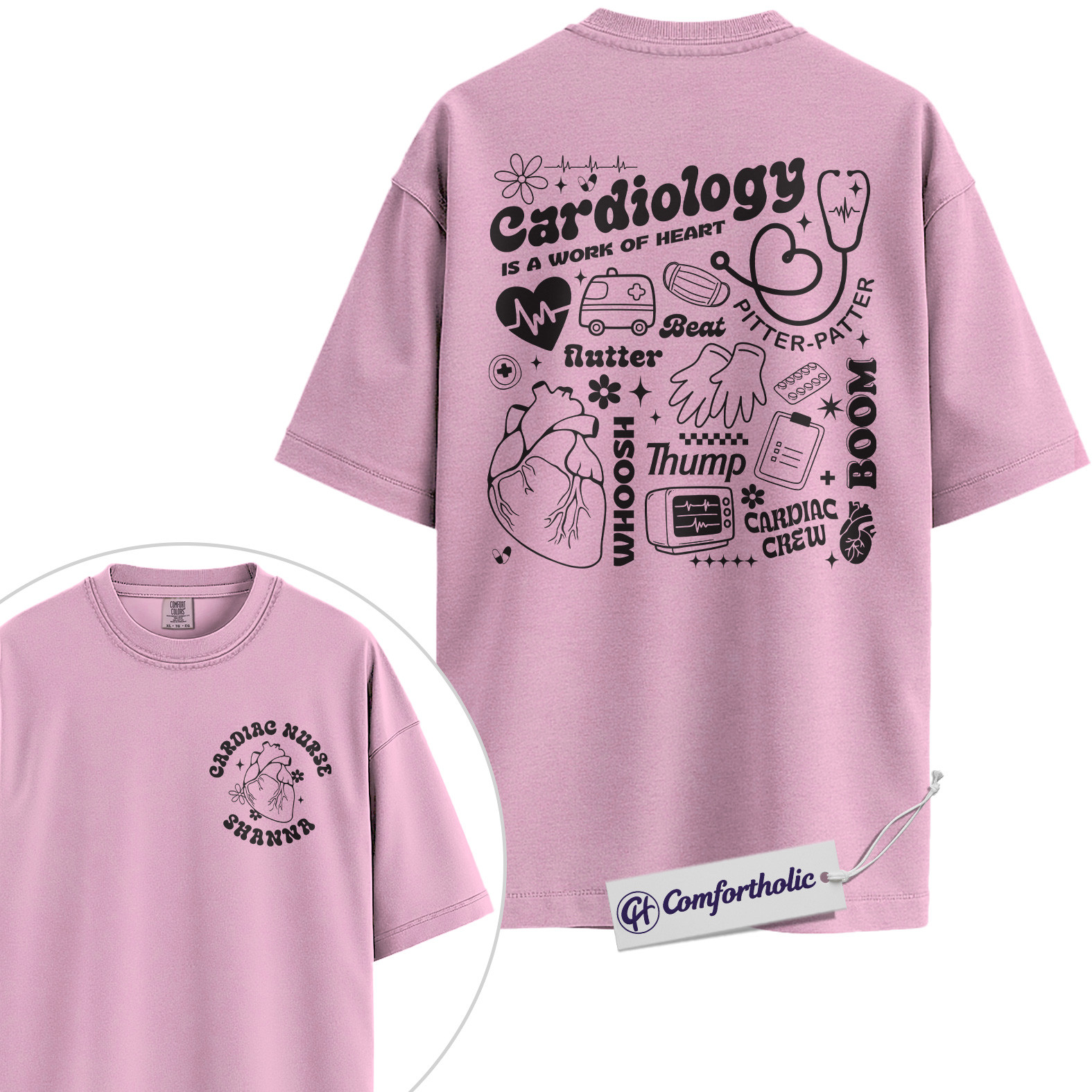 Personalized Cardiology Nurse Shirt, Heart Cath Lab Graphic Tee, Custom Name RN T-Shirt, Gift for Cardiac ICU & ER Nurses, Comfort Colors Shirt - Image 9