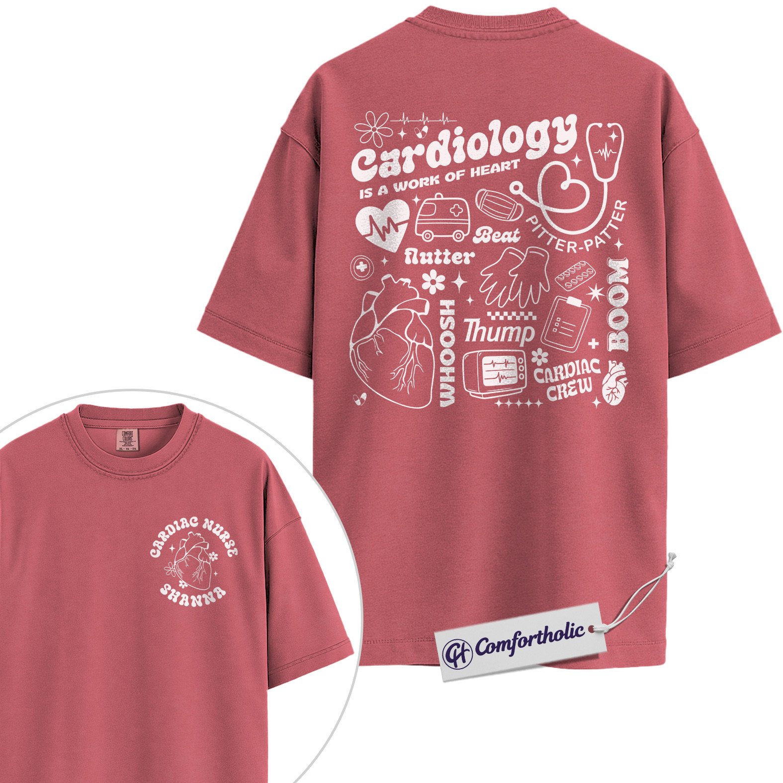 Personalized Cardiology Nurse Shirt, Heart Cath Lab Graphic Tee, Custom Name RN T-Shirt, Gift for Cardiac ICU & ER Nurses, Comfort Colors Shirt - Image 10