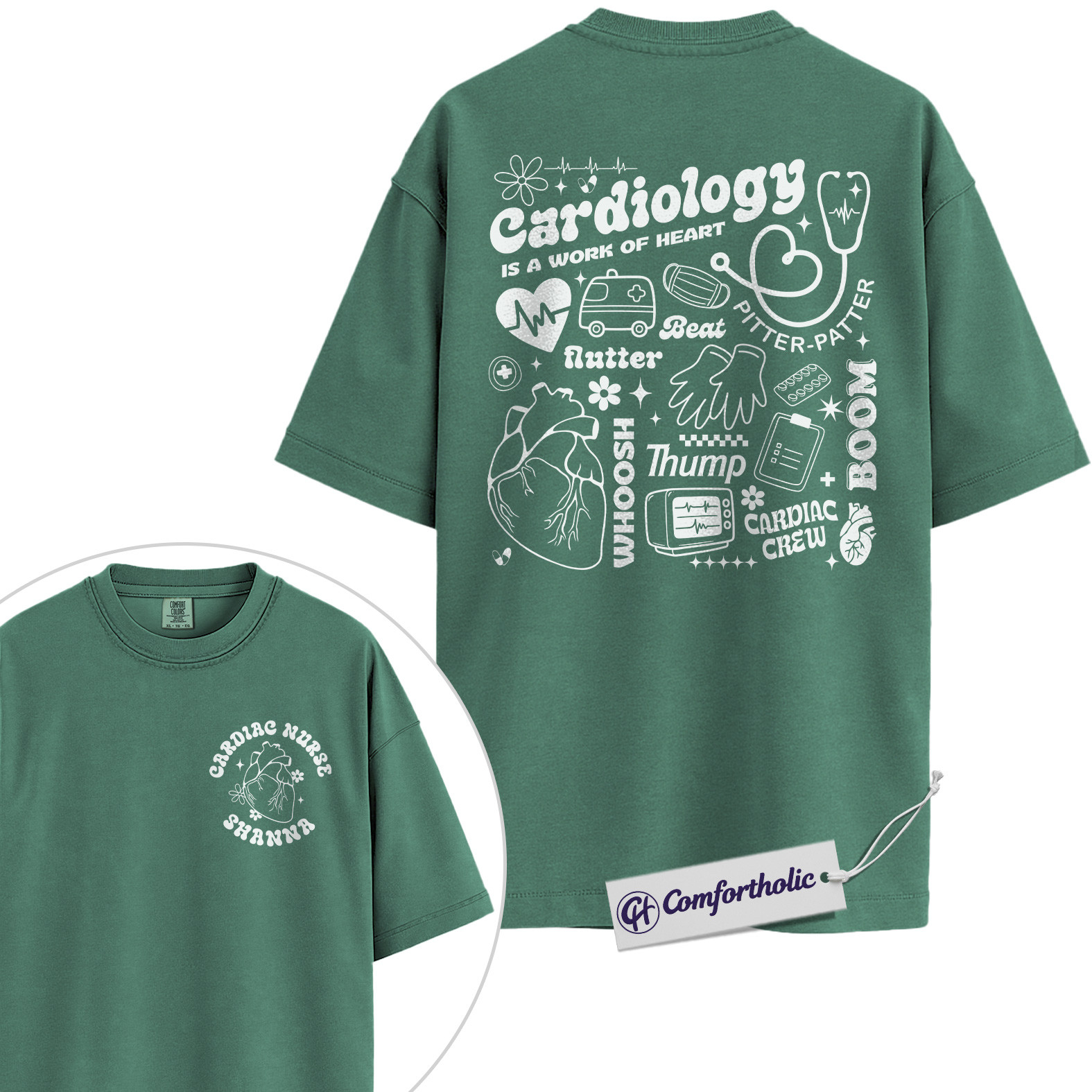 Personalized Cardiology Nurse Shirt, Heart Cath Lab Graphic Tee, Custom Name RN T-Shirt, Gift for Cardiac ICU & ER Nurses, Comfort Colors Shirt - Image 11