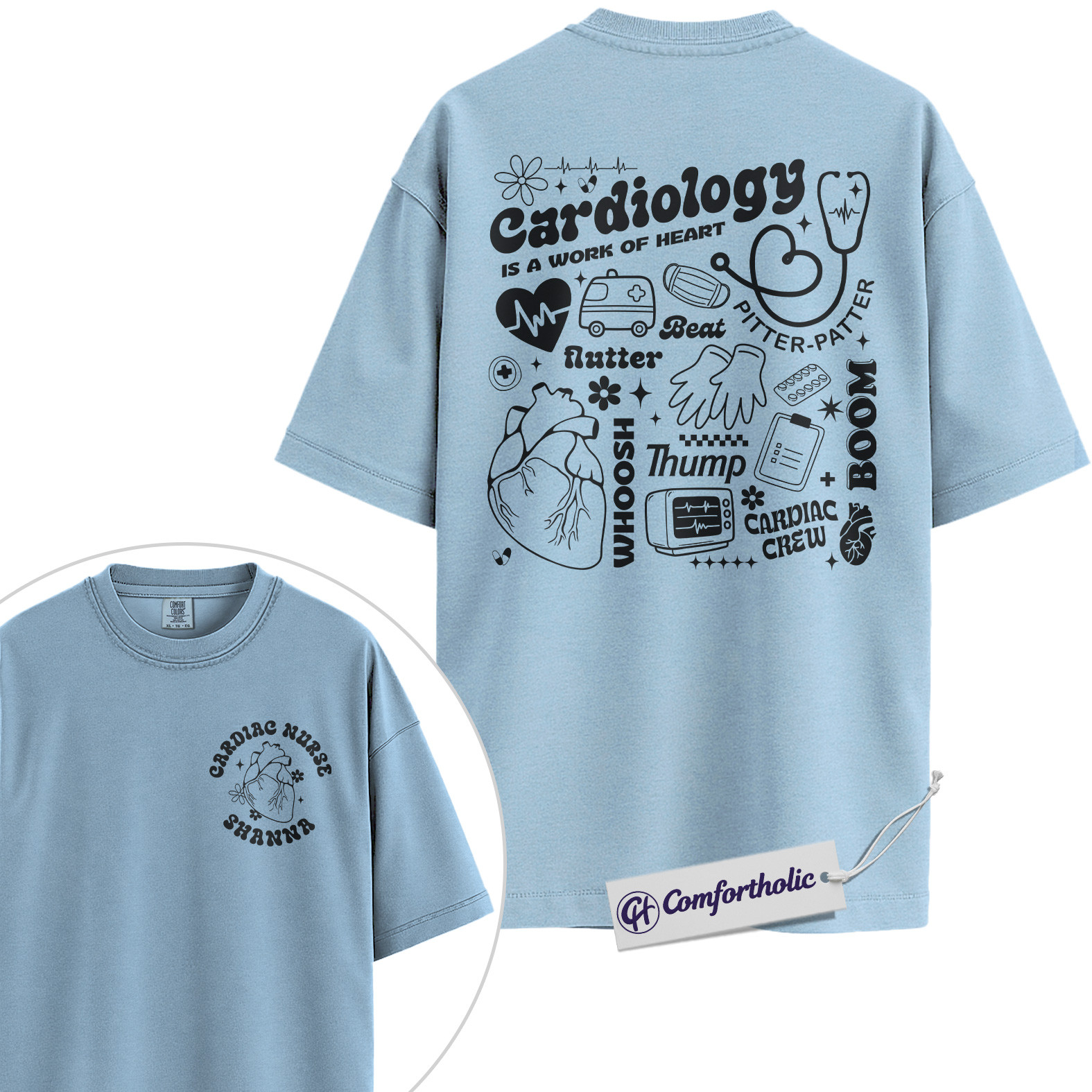 Personalized Cardiology Nurse Shirt, Heart Cath Lab Graphic Tee, Custom Name RN T-Shirt, Gift for Cardiac ICU & ER Nurses, Comfort Colors Shirt - Image 15
