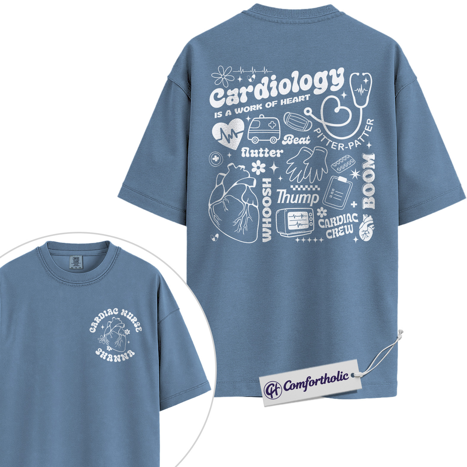 Personalized Cardiology Nurse Shirt, Heart Cath Lab Graphic Tee, Custom Name RN T-Shirt, Gift for Cardiac ICU & ER Nurses, Comfort Colors Shirt - Image 18