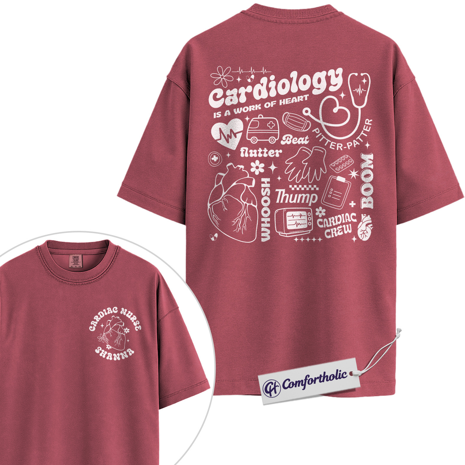 Personalized Cardiology Nurse Shirt, Heart Cath Lab Graphic Tee, Custom Name RN T-Shirt, Gift for Cardiac ICU & ER Nurses, Comfort Colors Shirt