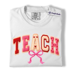 Alternative view of Teacher Valentine Shirt, Chenille Patch Heart Graphic Tee, Cute Teacher T-Shirt, Valentine Gift for Teachers, Comfort Colors Shirt