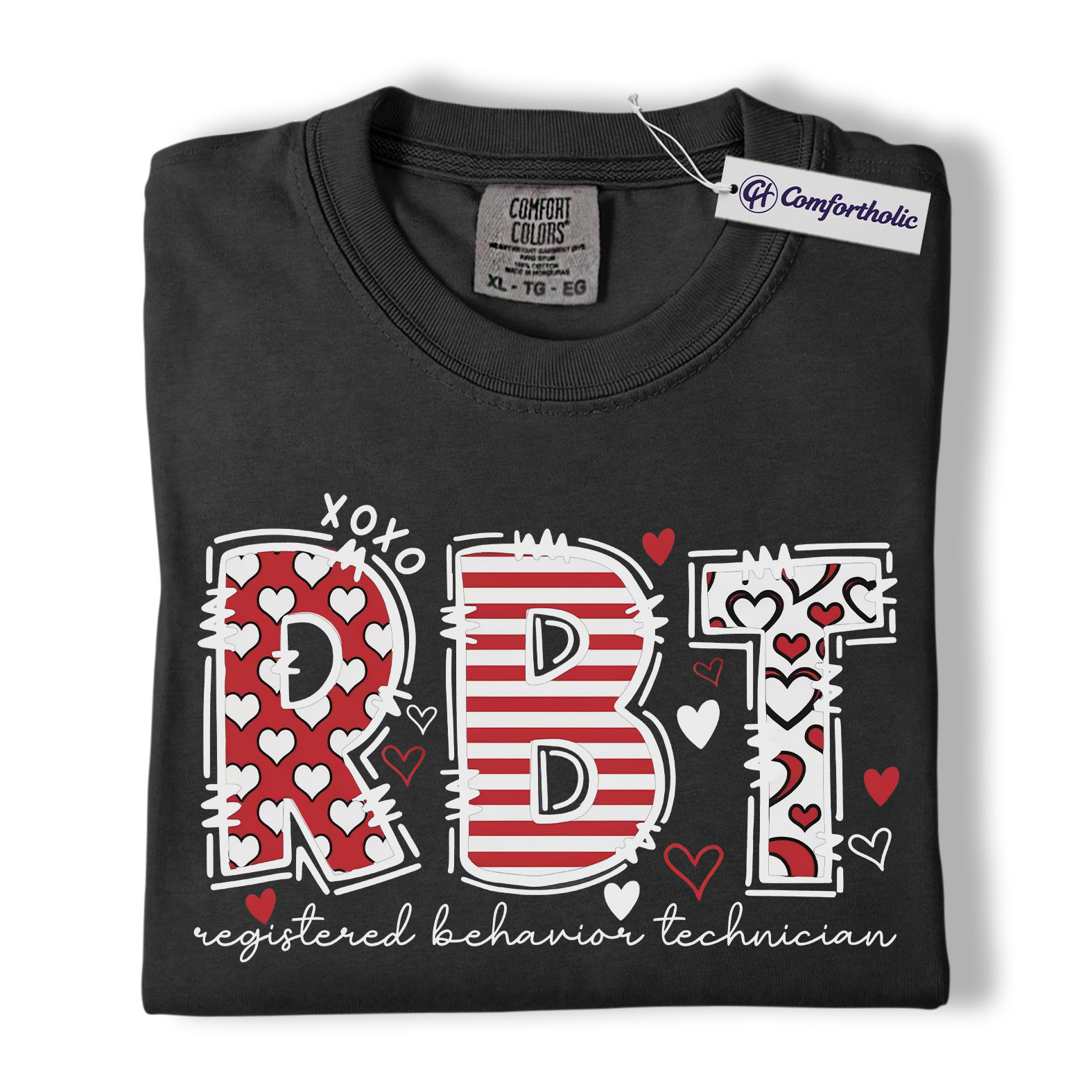 RBT Valentine Shirt, Heart Pattern Graphic Tee, Registered Behavior Technician T-Shirt, Gift for ABA Therapists & Behavior Techs, Comfort Colors Shirt - Image 3