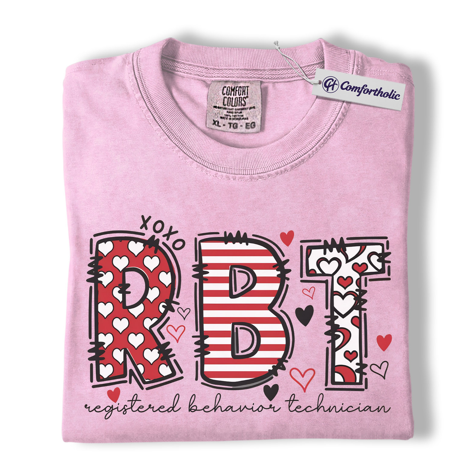 RBT Valentine Shirt, Heart Pattern Graphic Tee, Registered Behavior Technician T-Shirt, Gift for ABA Therapists & Behavior Techs, Comfort Colors Shirt
