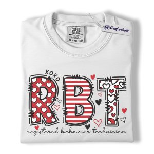 Alternative view of RBT Valentine Shirt, Heart Pattern Graphic Tee, Registered Behavior Technician T-Shirt, Gift for ABA Therapists & Behavior Techs, Comfort Colors Shirt