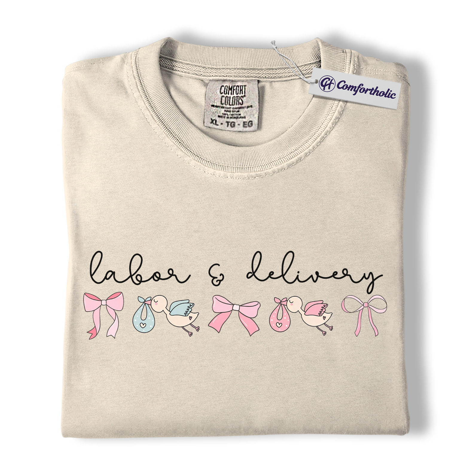 Labor & Delivery Nurse Shirt, Cute Stork Baby Bow Graphic Tee, L&D OB RN T-Shirt, Gift for Labor and Delivery Nurses, Comfort Colors Shirt - Image 5