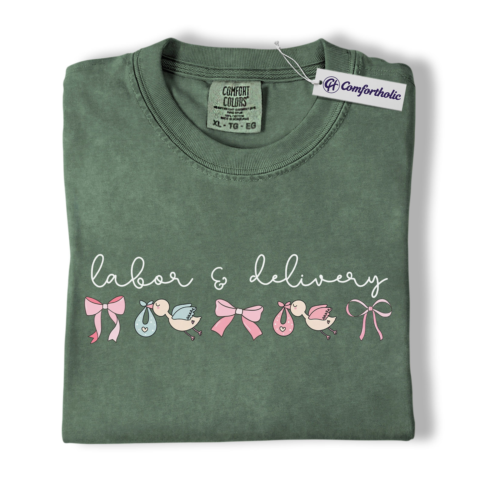 Labor & Delivery Nurse Shirt, Cute Stork Baby Bow Graphic Tee, L&D OB RN T-Shirt, Gift for Labor and Delivery Nurses, Comfort Colors Shirt - Image 6