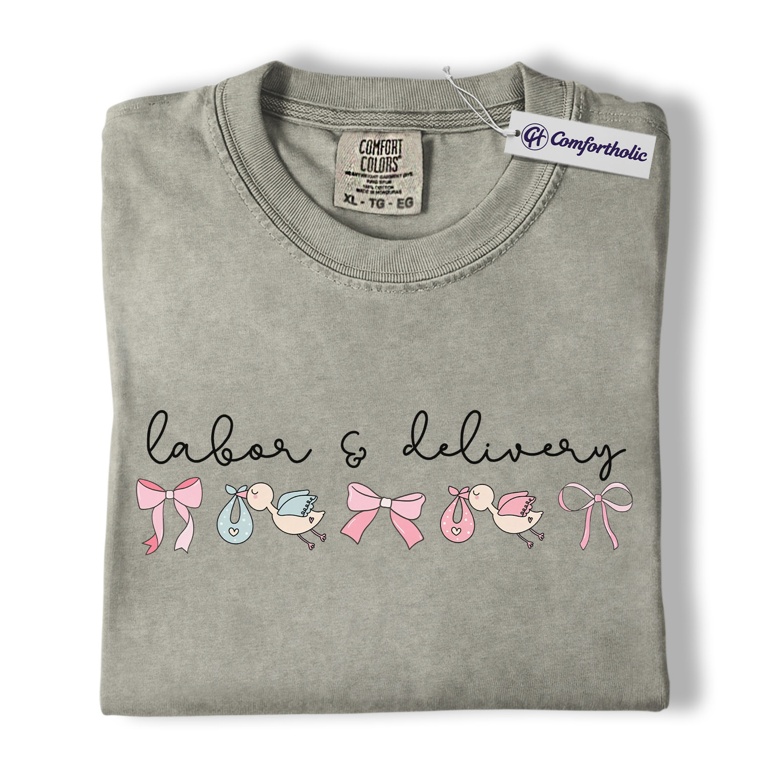 Labor & Delivery Nurse Shirt, Cute Stork Baby Bow Graphic Tee, L&D OB RN T-Shirt, Gift for Labor and Delivery Nurses, Comfort Colors Shirt - Image 7