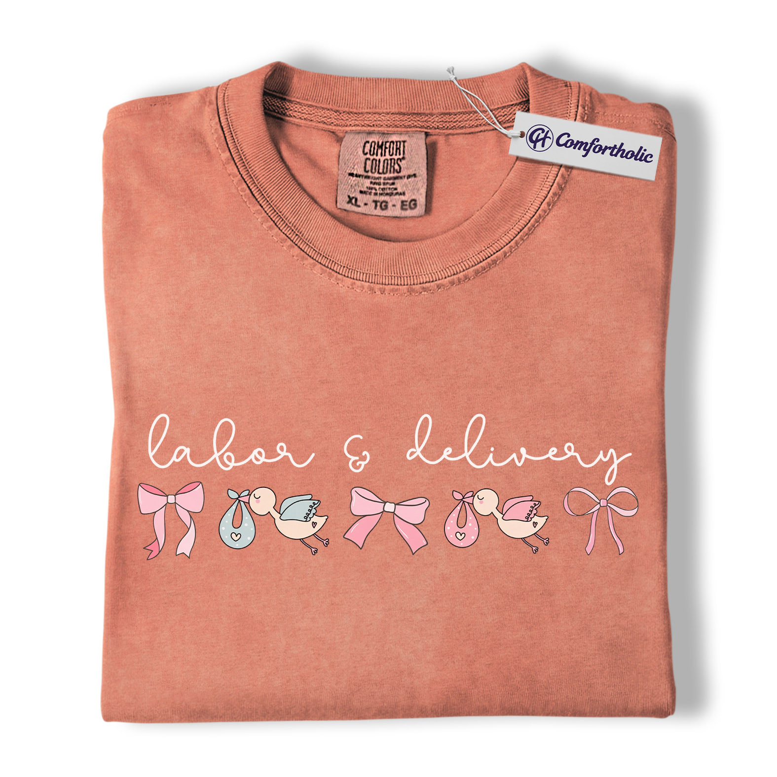 Labor & Delivery Nurse Shirt, Cute Stork Baby Bow Graphic Tee, L&D OB RN T-Shirt, Gift for Labor and Delivery Nurses, Comfort Colors Shirt - Image 8