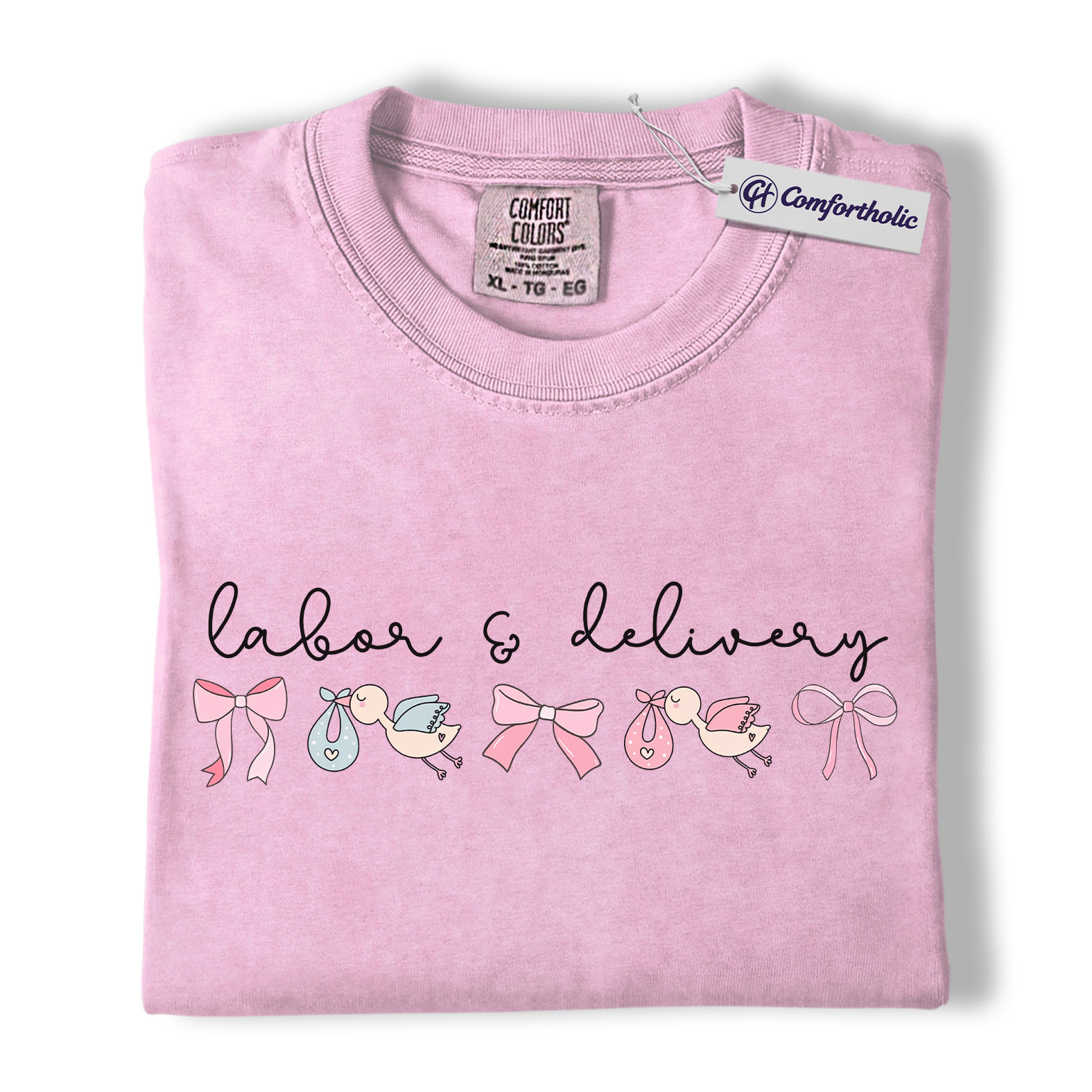 Labor & Delivery Nurse Shirt, Cute Stork Baby Bow Graphic Tee, L&D OB RN T-Shirt, Gift for Labor and Delivery Nurses, Comfort Colors Shirt - Image 9