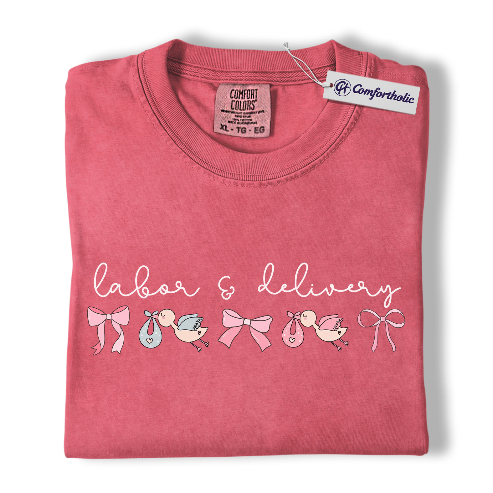 Labor & Delivery Nurse Shirt, Cute Stork Baby Bow Graphic Tee, L&D OB RN T-Shirt, Gift for Labor and Delivery Nurses, Comfort Colors Shirt - Image 10