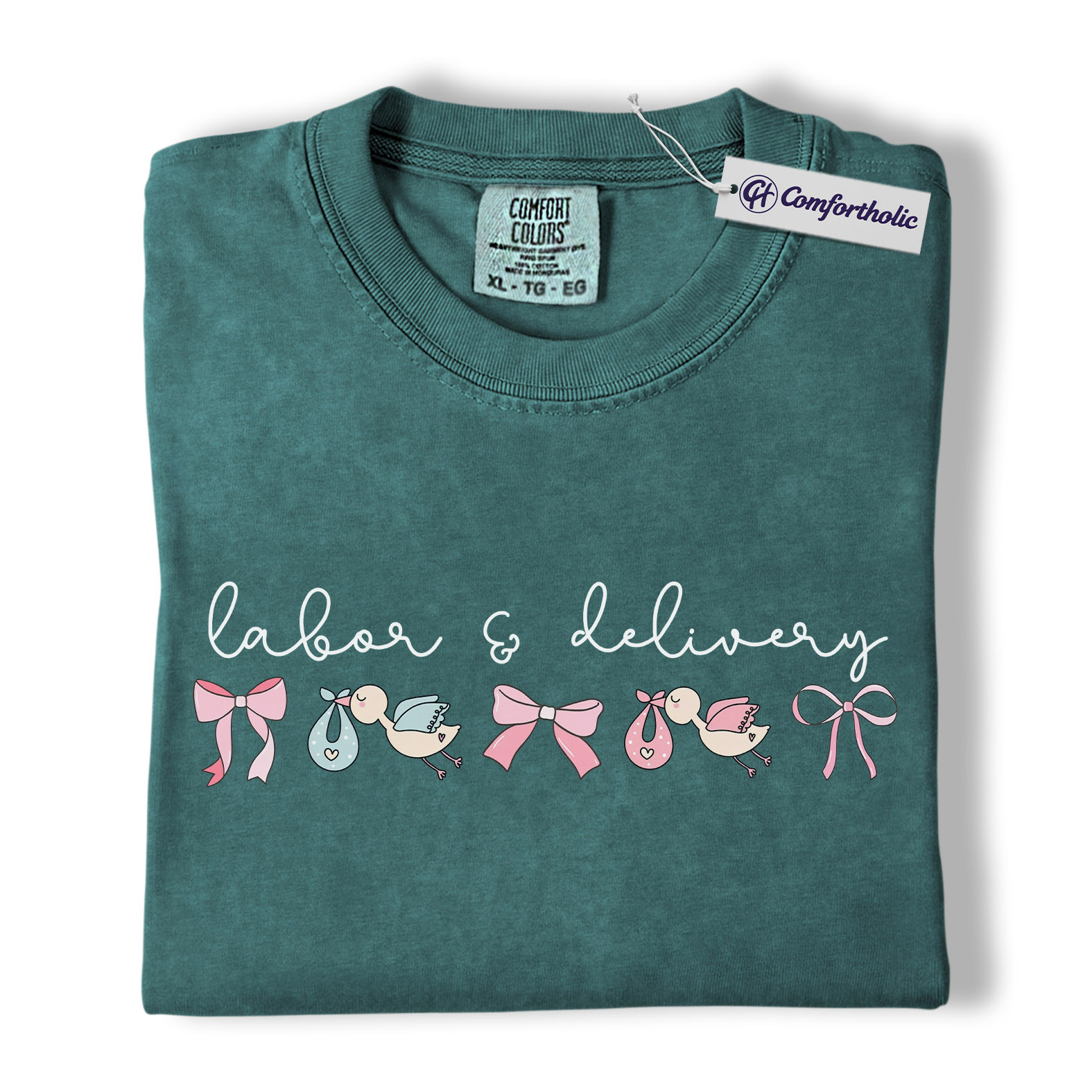 Labor & Delivery Nurse Shirt, Cute Stork Baby Bow Graphic Tee, L&D OB RN T-Shirt, Gift for Labor and Delivery Nurses, Comfort Colors Shirt - Image 12