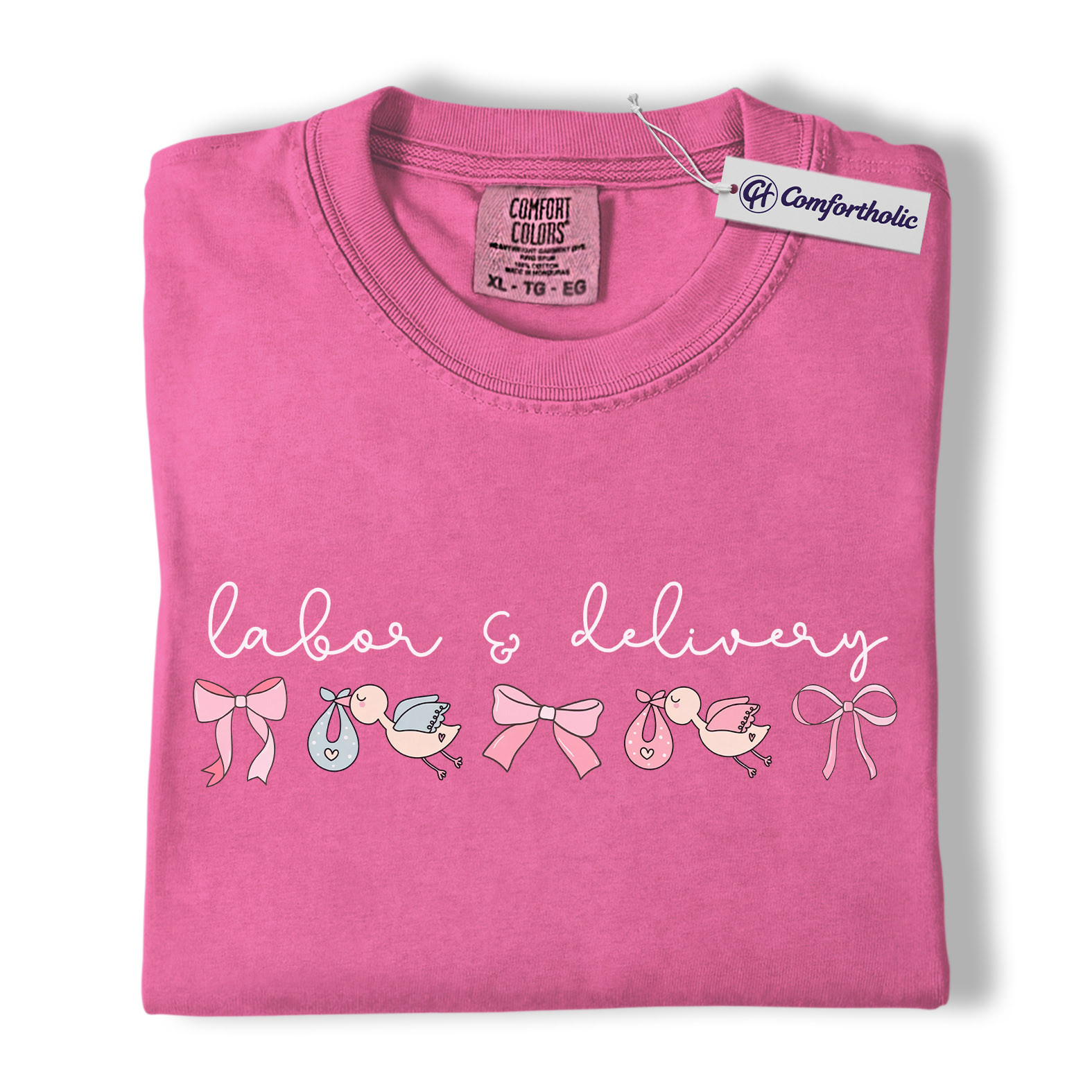 Labor & Delivery Nurse Shirt, Cute Stork Baby Bow Graphic Tee, L&D OB RN T-Shirt, Gift for Labor and Delivery Nurses, Comfort Colors Shirt - Image 16