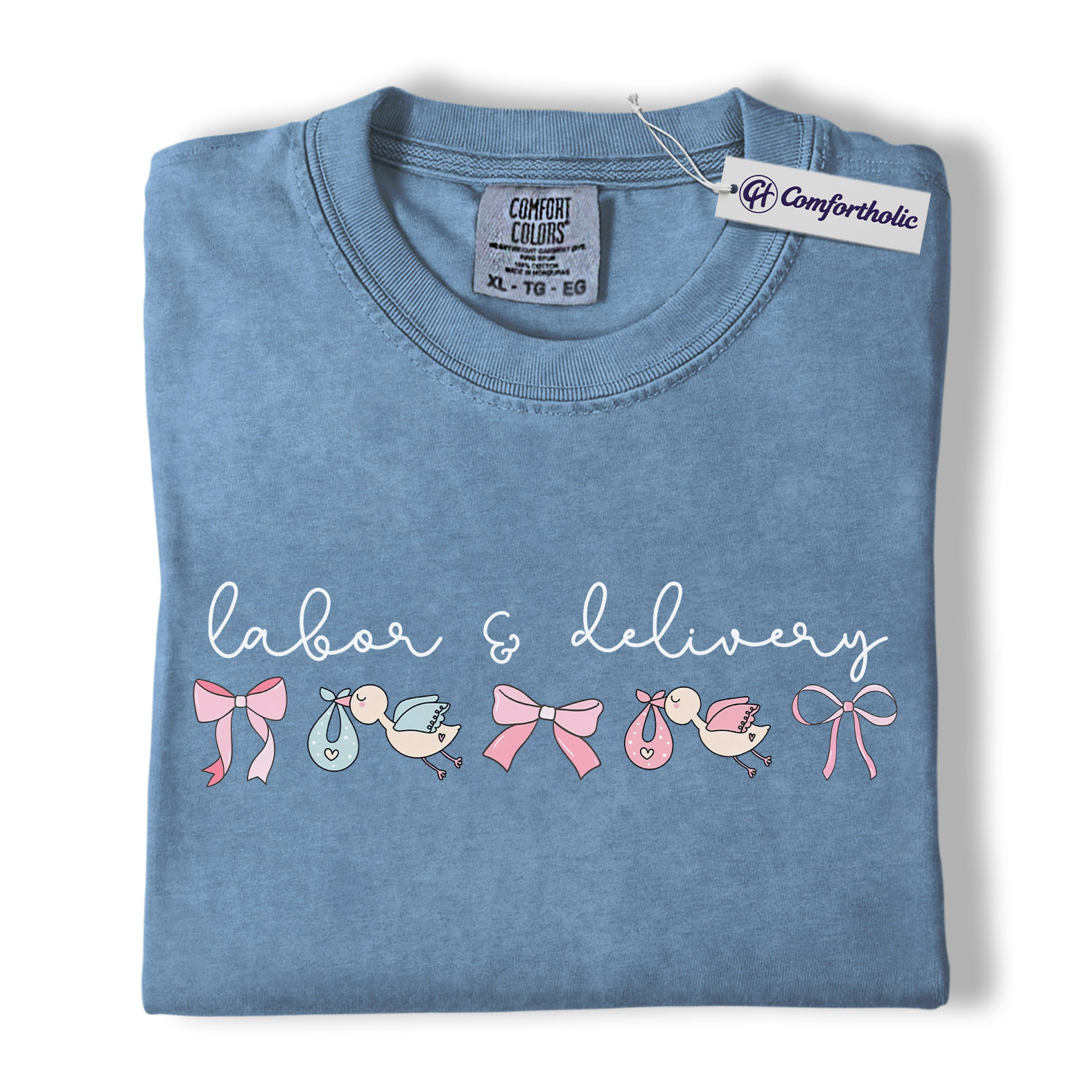 Labor & Delivery Nurse Shirt, Cute Stork Baby Bow Graphic Tee, L&D OB RN T-Shirt, Gift for Labor and Delivery Nurses, Comfort Colors Shirt - Image 17