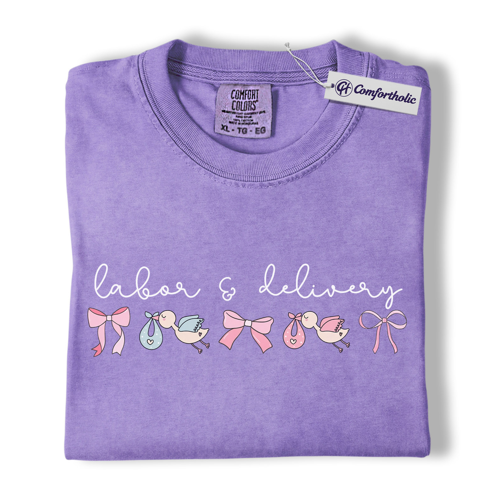 Labor & Delivery Nurse Shirt, Cute Stork Baby Bow Graphic Tee, L&D OB RN T-Shirt, Gift for Labor and Delivery Nurses, Comfort Colors Shirt - Image 20