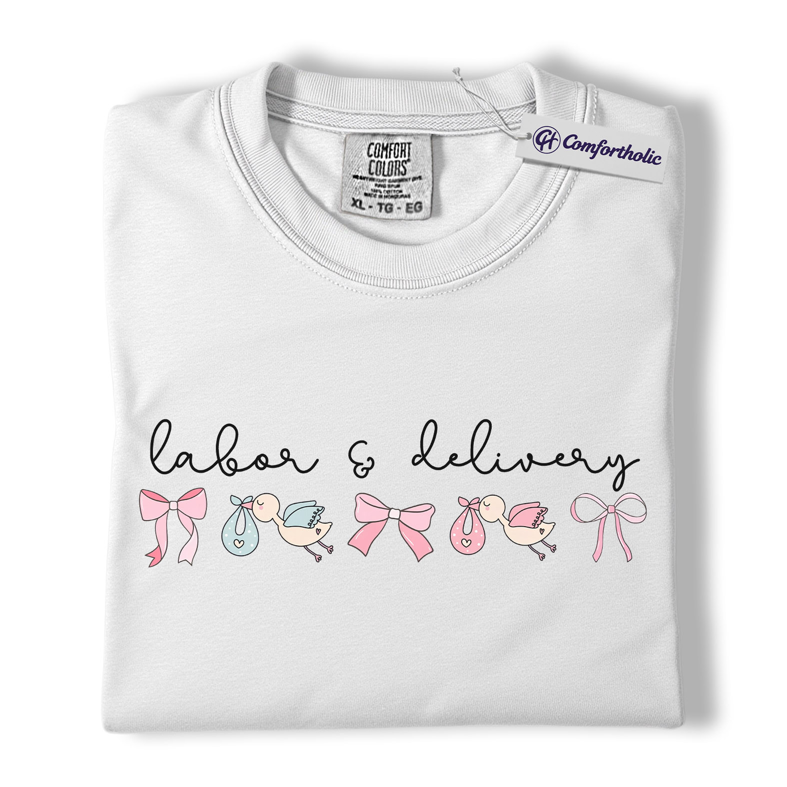 Labor & Delivery Nurse Shirt, Cute Stork Baby Bow Graphic Tee, L&D OB RN T-Shirt, Gift for Labor and Delivery Nurses, Comfort Colors Shirt - Image 2