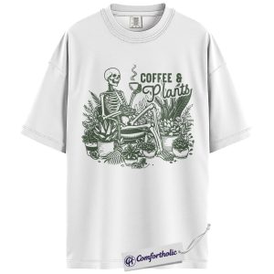 Alternative view of Coffee & Plants Shirt, Skeleton Houseplant Graphic Tee, Plant Lover T-Shirt, Funny Gift for Gardeners & Plant Moms, Comfort Colors Shirt