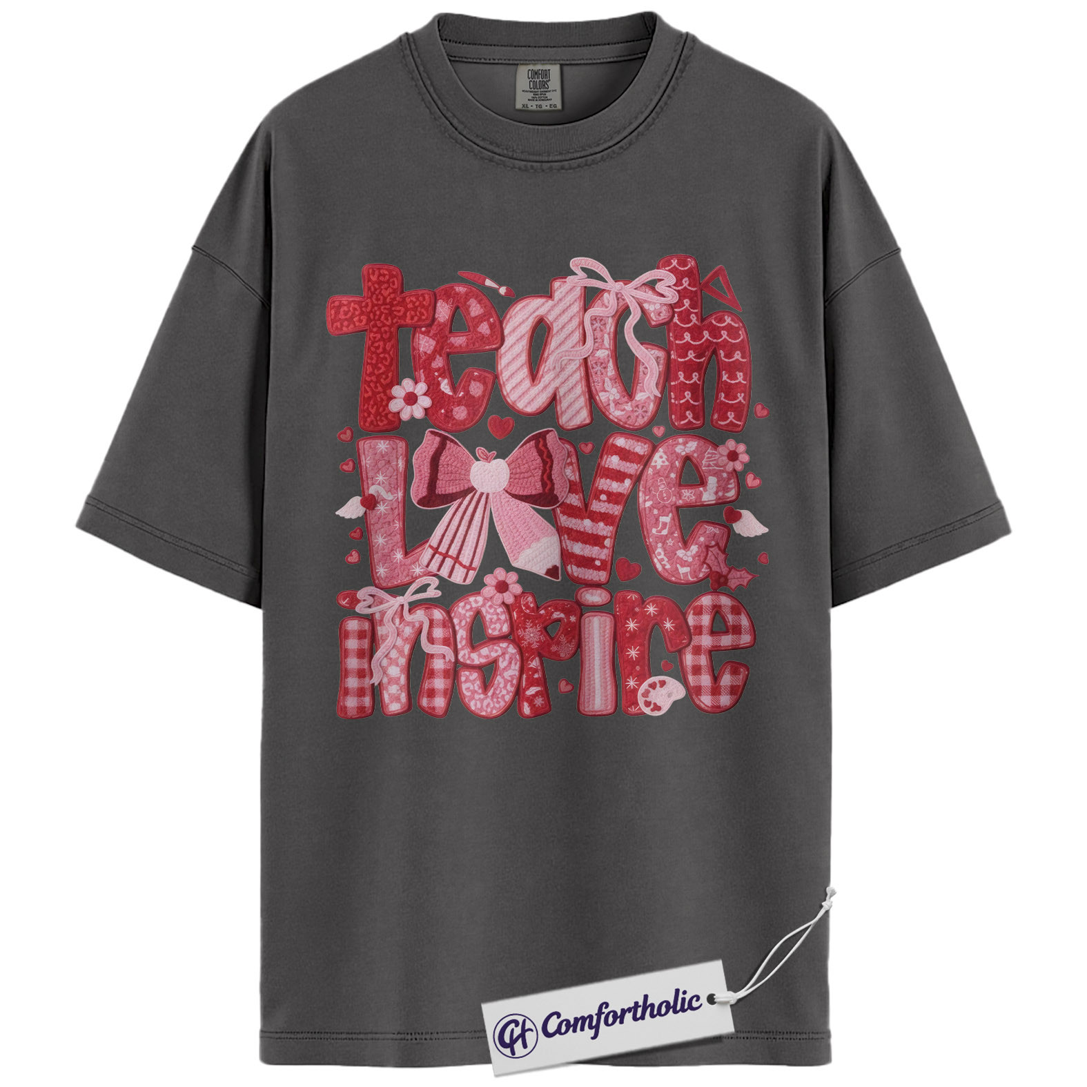 Teach Love Inspire Shirt, Cute Teacher Valentine Graphic Tee, Elementary Teacher T-Shirt, Valentine’s Day Gift for Teachers, Comfort Colors Shirt - Image 4