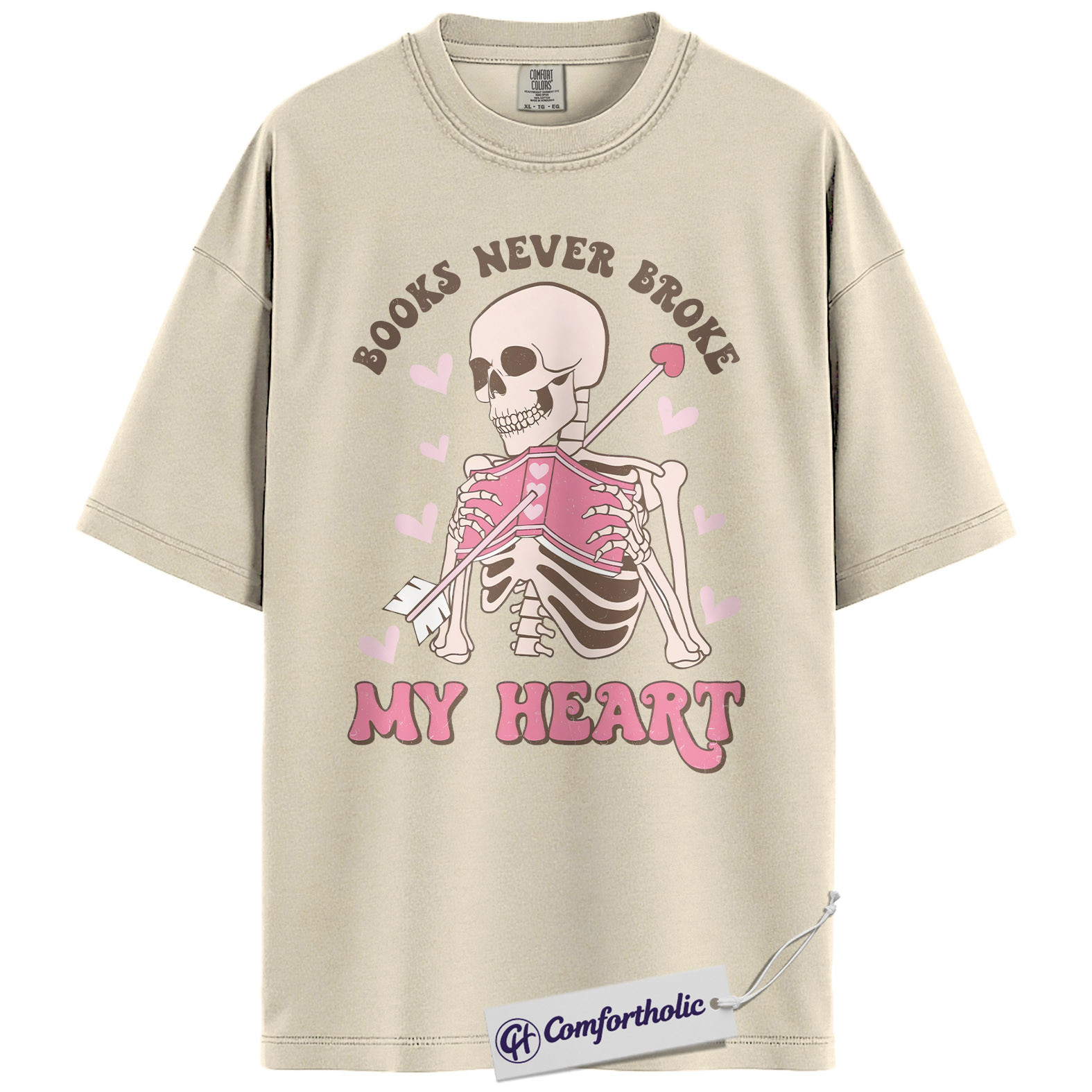 Books Never Broke My Heart Shirt, Cute Skeleton Valentine Graphic Tee, Booktok Reader T-Shirt, Funny Valentine Gift for Book Lovers, Comfort Colors Shirt - Image 4