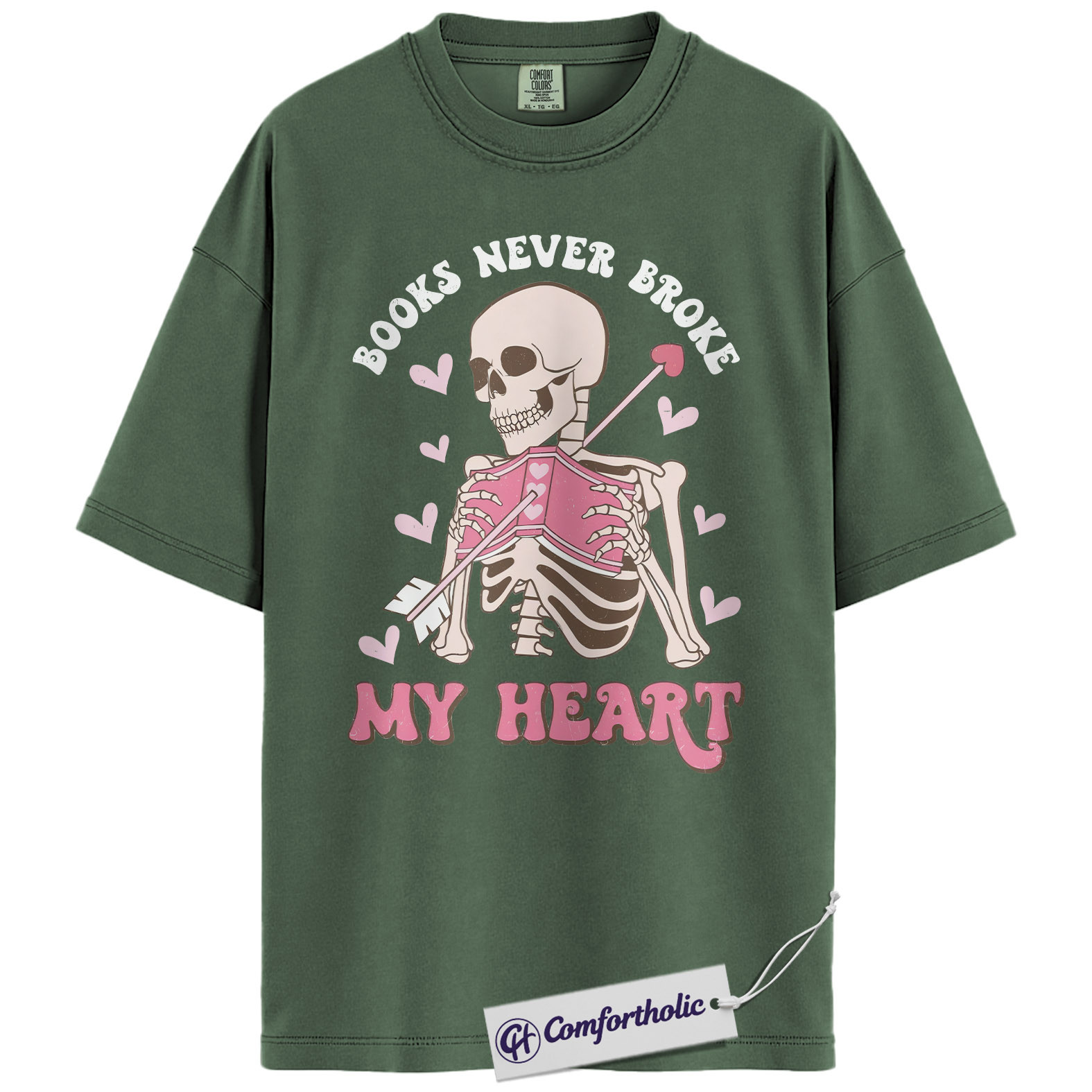 Books Never Broke My Heart Shirt, Cute Skeleton Valentine Graphic Tee, Booktok Reader T-Shirt, Funny Valentine Gift for Book Lovers, Comfort Colors Shirt - Image 5