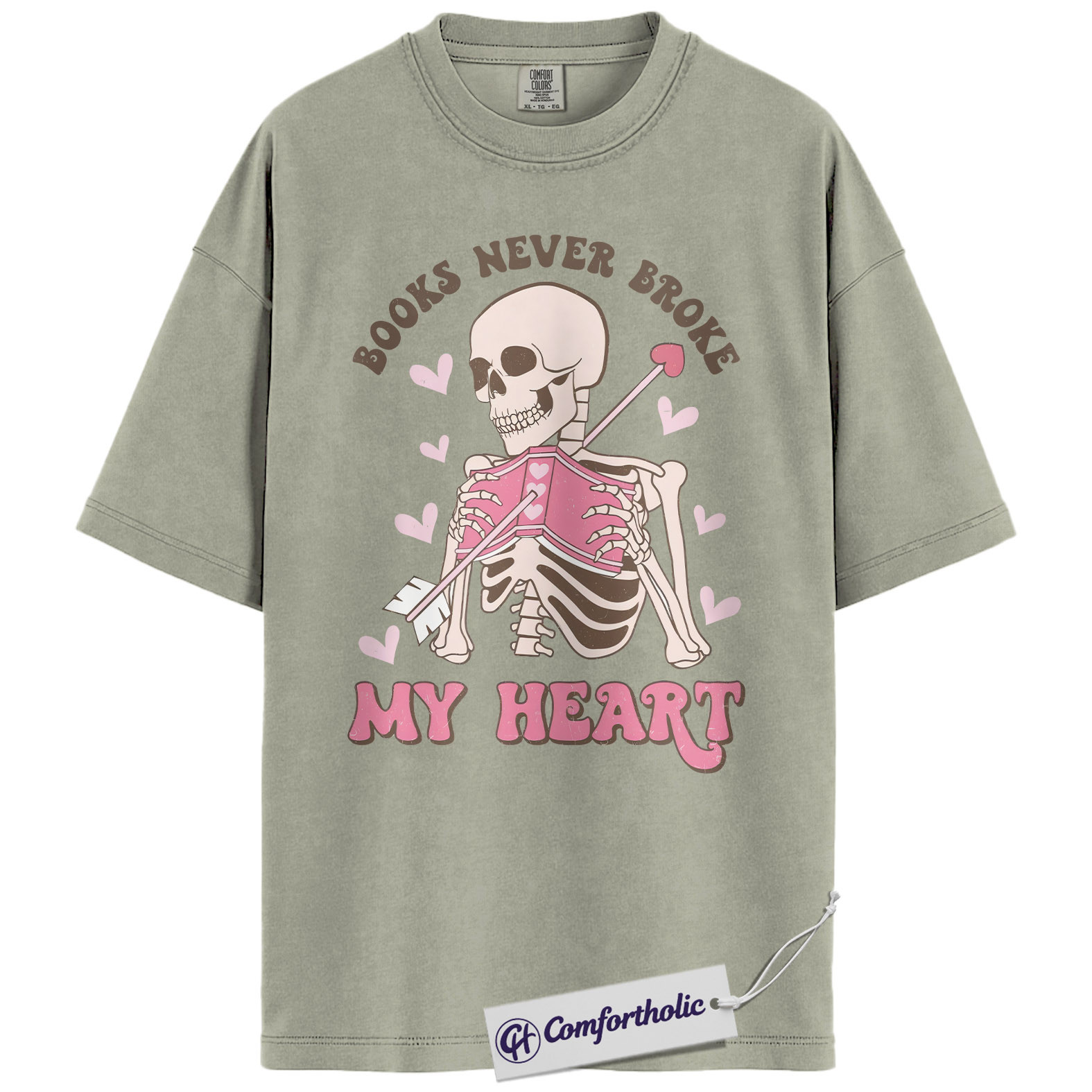 Books Never Broke My Heart Shirt, Cute Skeleton Valentine Graphic Tee, Booktok Reader T-Shirt, Funny Valentine Gift for Book Lovers, Comfort Colors Shirt - Image 6