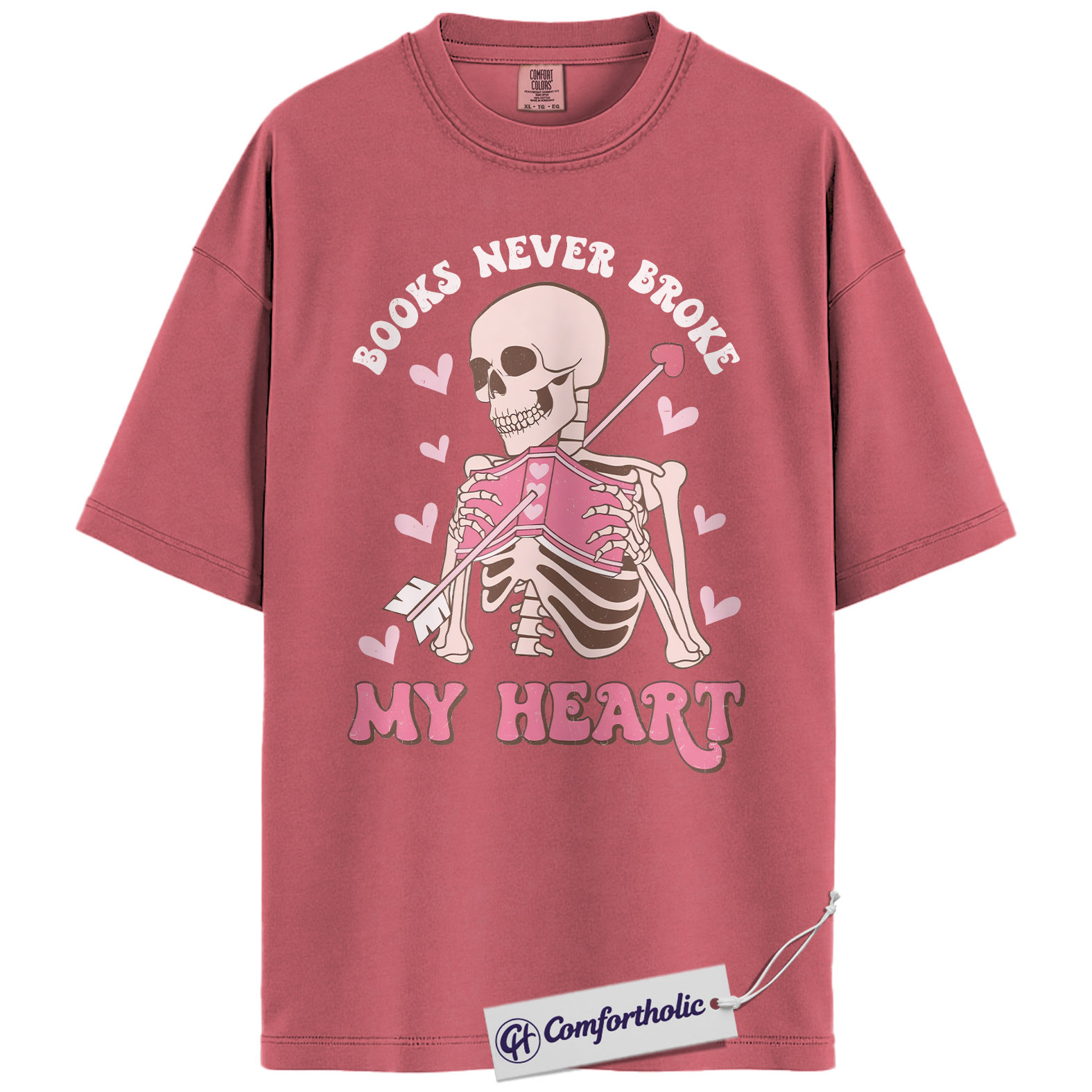 Books Never Broke My Heart Shirt, Cute Skeleton Valentine Graphic Tee, Booktok Reader T-Shirt, Funny Valentine Gift for Book Lovers, Comfort Colors Shirt - Image 9