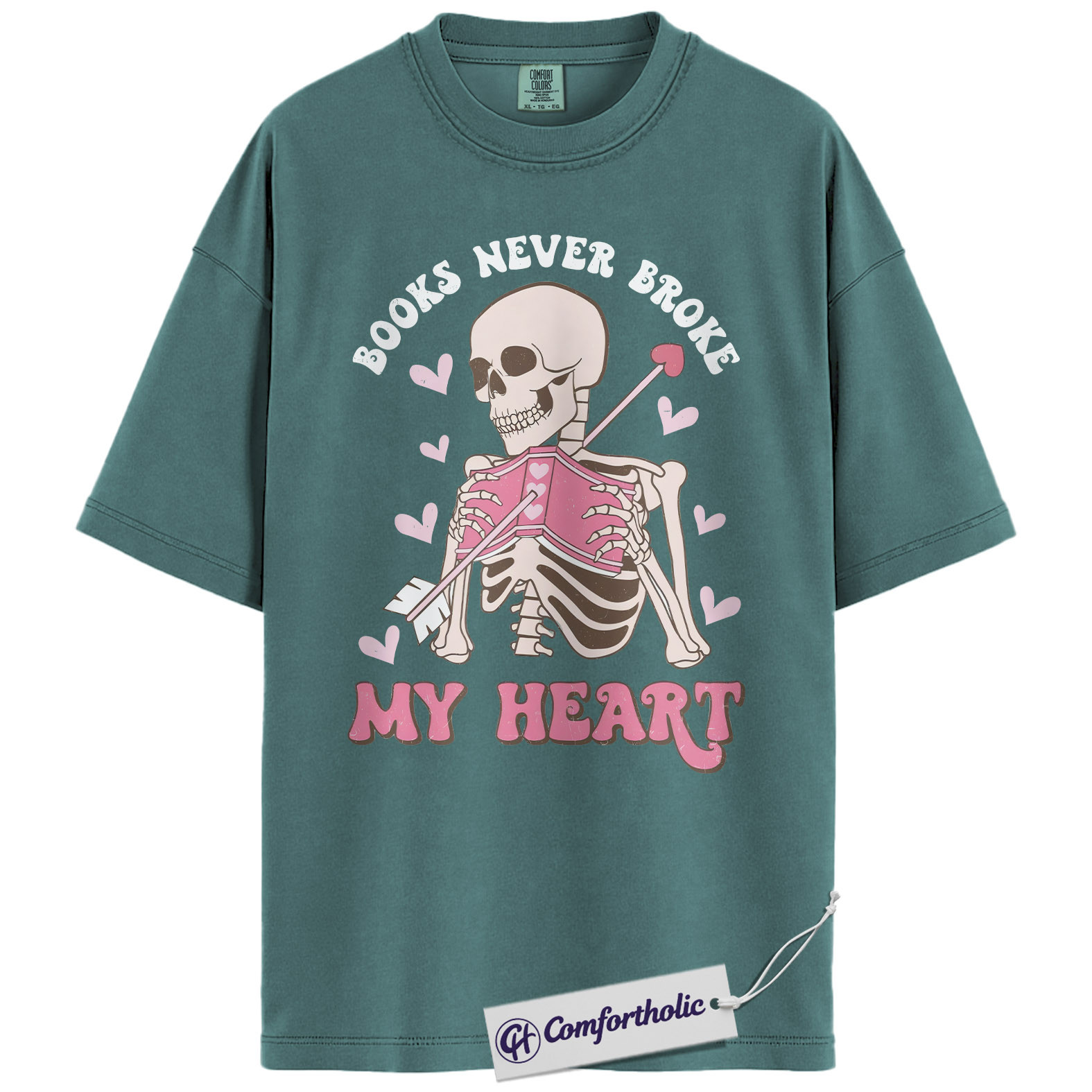 Books Never Broke My Heart Shirt, Cute Skeleton Valentine Graphic Tee, Booktok Reader T-Shirt, Funny Valentine Gift for Book Lovers, Comfort Colors Shirt - Image 11