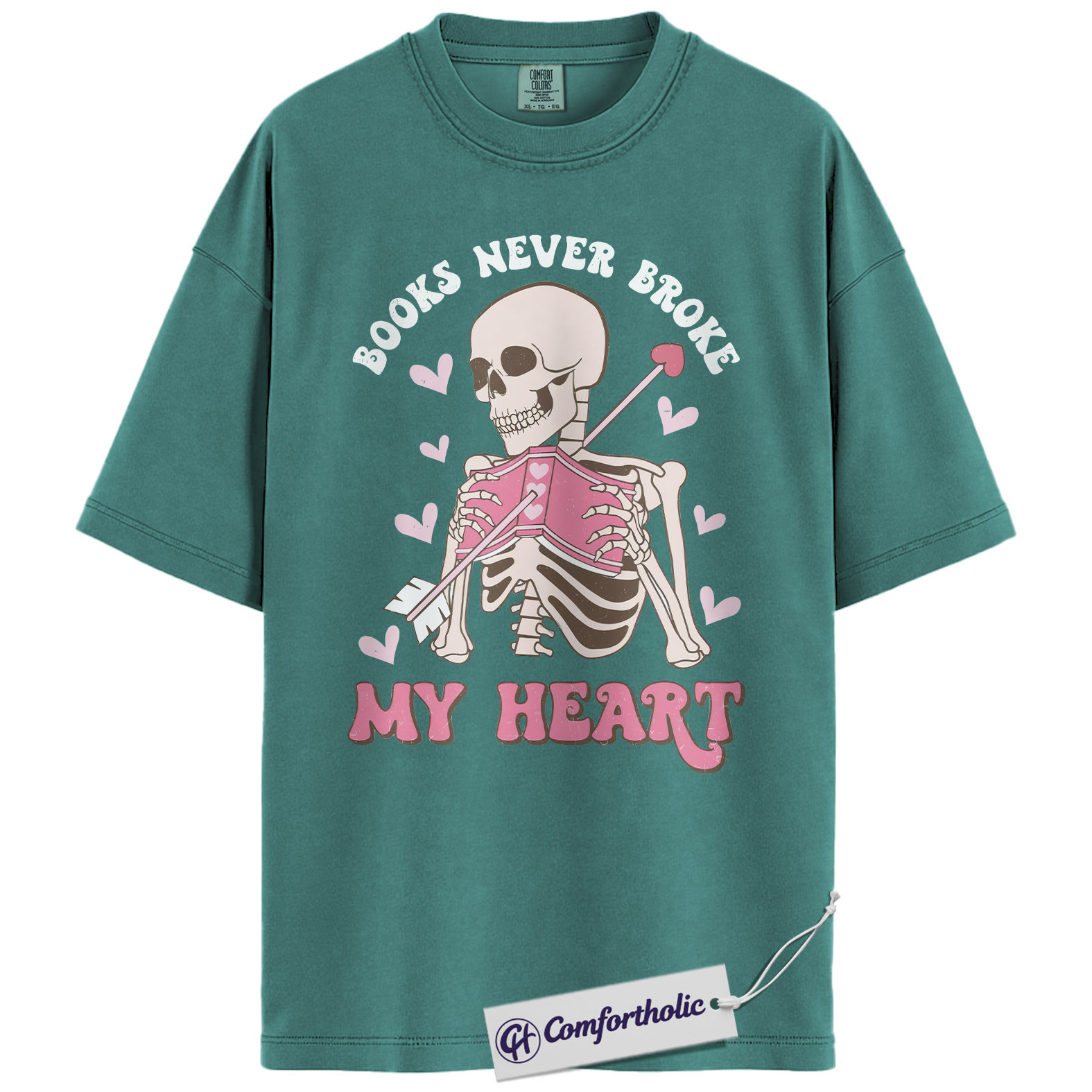 Books Never Broke My Heart Shirt, Cute Skeleton Valentine Graphic Tee, Booktok Reader T-Shirt, Funny Valentine Gift for Book Lovers, Comfort Colors Shirt - Image 13