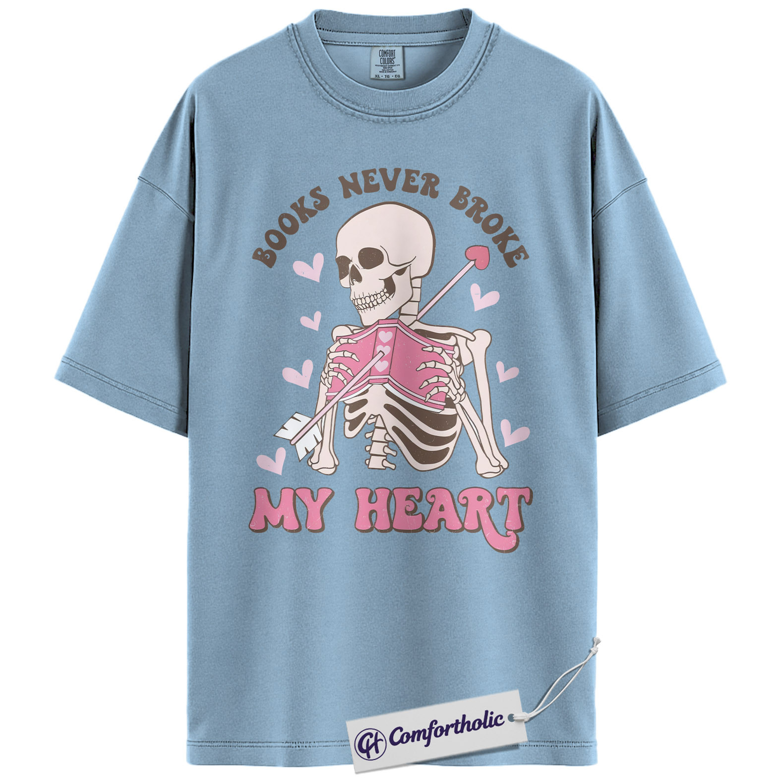 Books Never Broke My Heart Shirt, Cute Skeleton Valentine Graphic Tee, Booktok Reader T-Shirt, Funny Valentine Gift for Book Lovers, Comfort Colors Shirt - Image 14