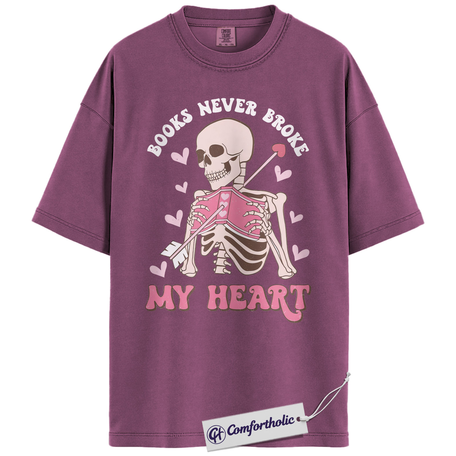 Books Never Broke My Heart Shirt, Cute Skeleton Valentine Graphic Tee, Booktok Reader T-Shirt, Funny Valentine Gift for Book Lovers, Comfort Colors Shirt - Image 15