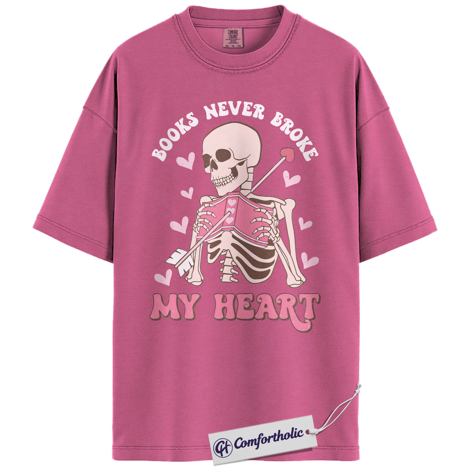 Books Never Broke My Heart Shirt, Cute Skeleton Valentine Graphic Tee, Booktok Reader T-Shirt, Funny Valentine Gift for Book Lovers, Comfort Colors Shirt - Image 16