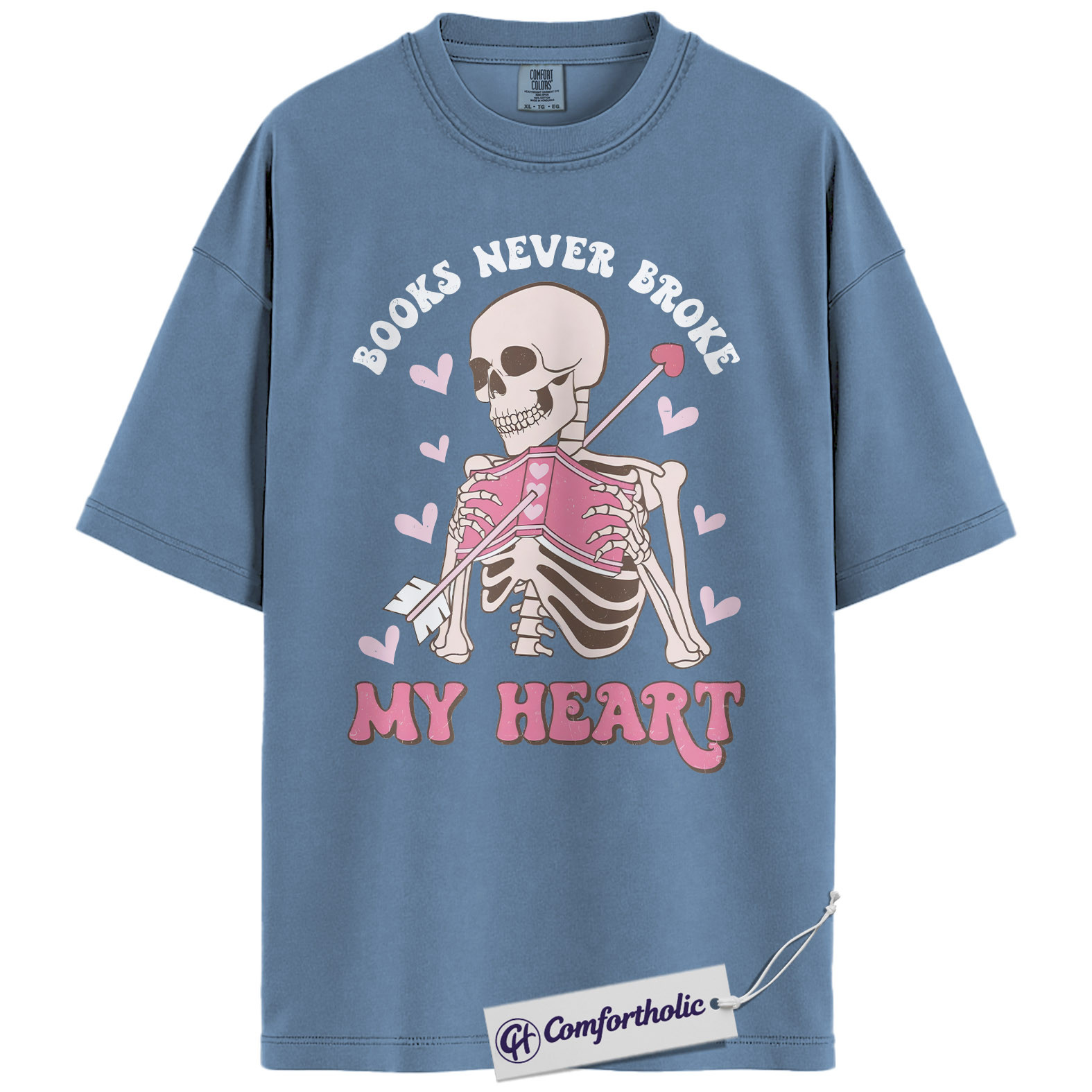 Books Never Broke My Heart Shirt, Cute Skeleton Valentine Graphic Tee, Booktok Reader T-Shirt, Funny Valentine Gift for Book Lovers, Comfort Colors Shirt - Image 17