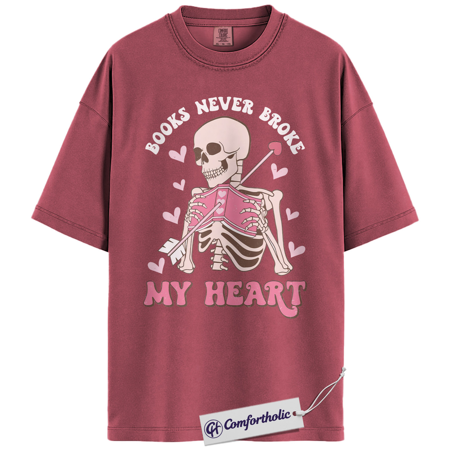 Books Never Broke My Heart Shirt, Cute Skeleton Valentine Graphic Tee, Booktok Reader T-Shirt, Funny Valentine Gift for Book Lovers, Comfort Colors Shirt - Image 18
