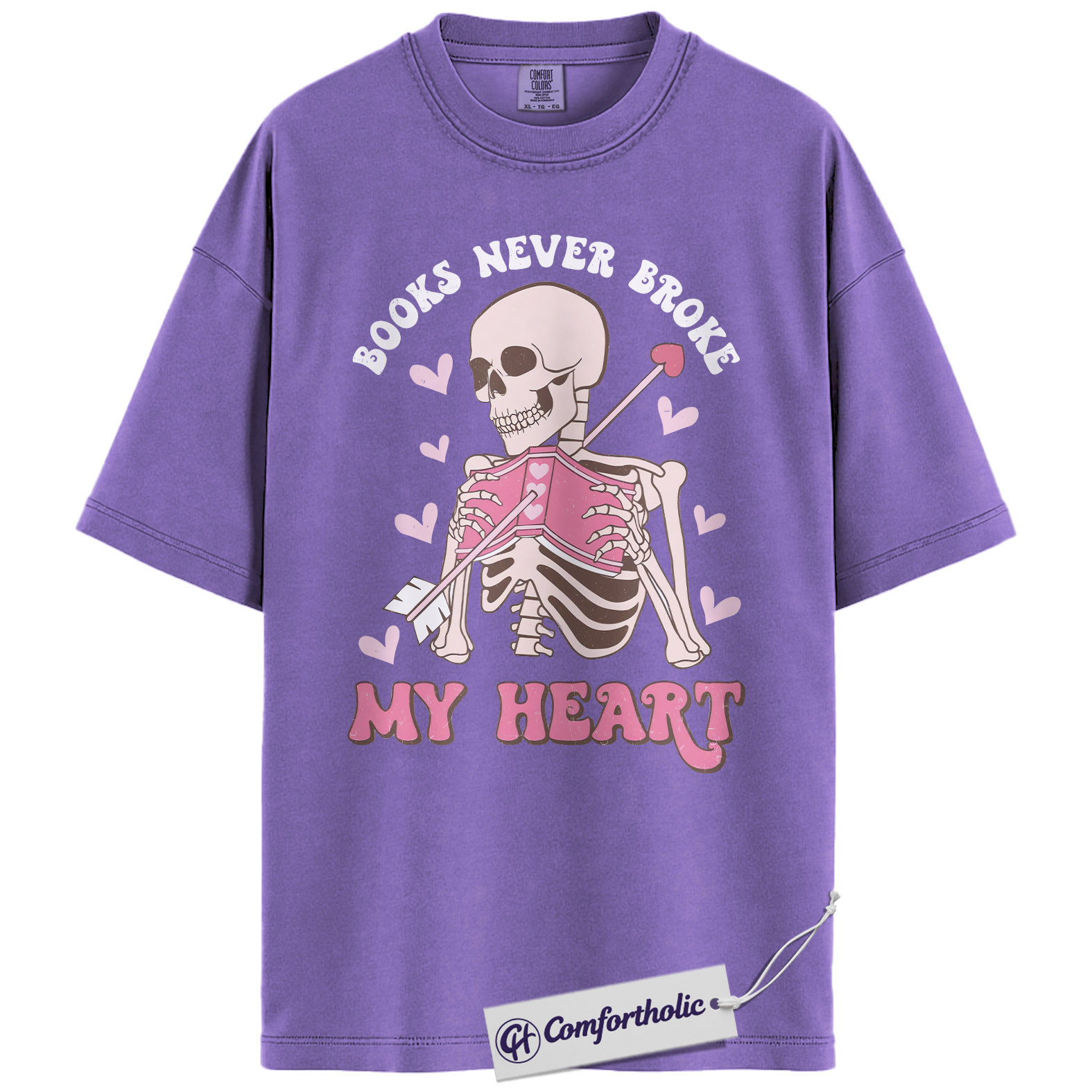 Books Never Broke My Heart Shirt, Cute Skeleton Valentine Graphic Tee, Booktok Reader T-Shirt, Funny Valentine Gift for Book Lovers, Comfort Colors Shirt - Image 20