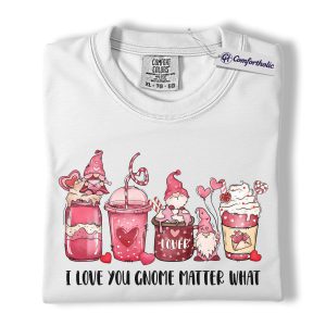 Alternative view of Valentine Coffee Lover Shirt, Cute Gnome Drink Graphic Tee, I Love You Gnome T-Shirt, Funny Valentine’s Day Gift for Coffee Lovers, Comfort Colors Shirt