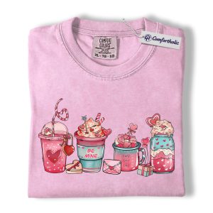 Valentine Coffee Shirt, Cute Be Mine Drinks Graphic Tee, Coffee Lover T-Shirt, Valentine’s Day Gift for Her, Comfort Colors Shirt