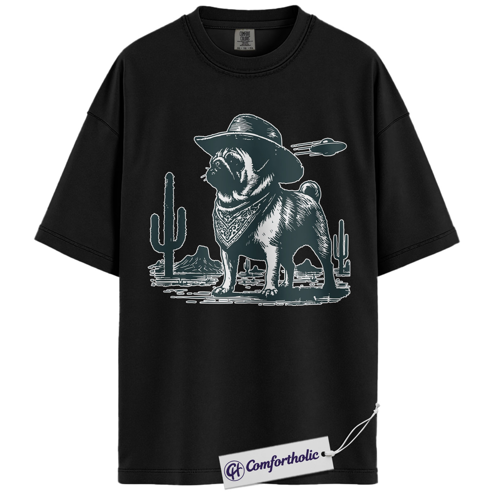 Pug Shirt, Cowboy Pug UFO Western Desert Graphic Tee, Dog Mom & Dad T-Shirt, Funny Gift for Pug Lovers, Comfort Colors Shirt - Image 3