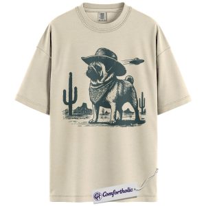 Pug Shirt, Cowboy Pug UFO Western Desert Graphic Tee, Dog Mom & Dad T-Shirt, Funny Gift for Pug Lovers, Comfort Colors Shirt