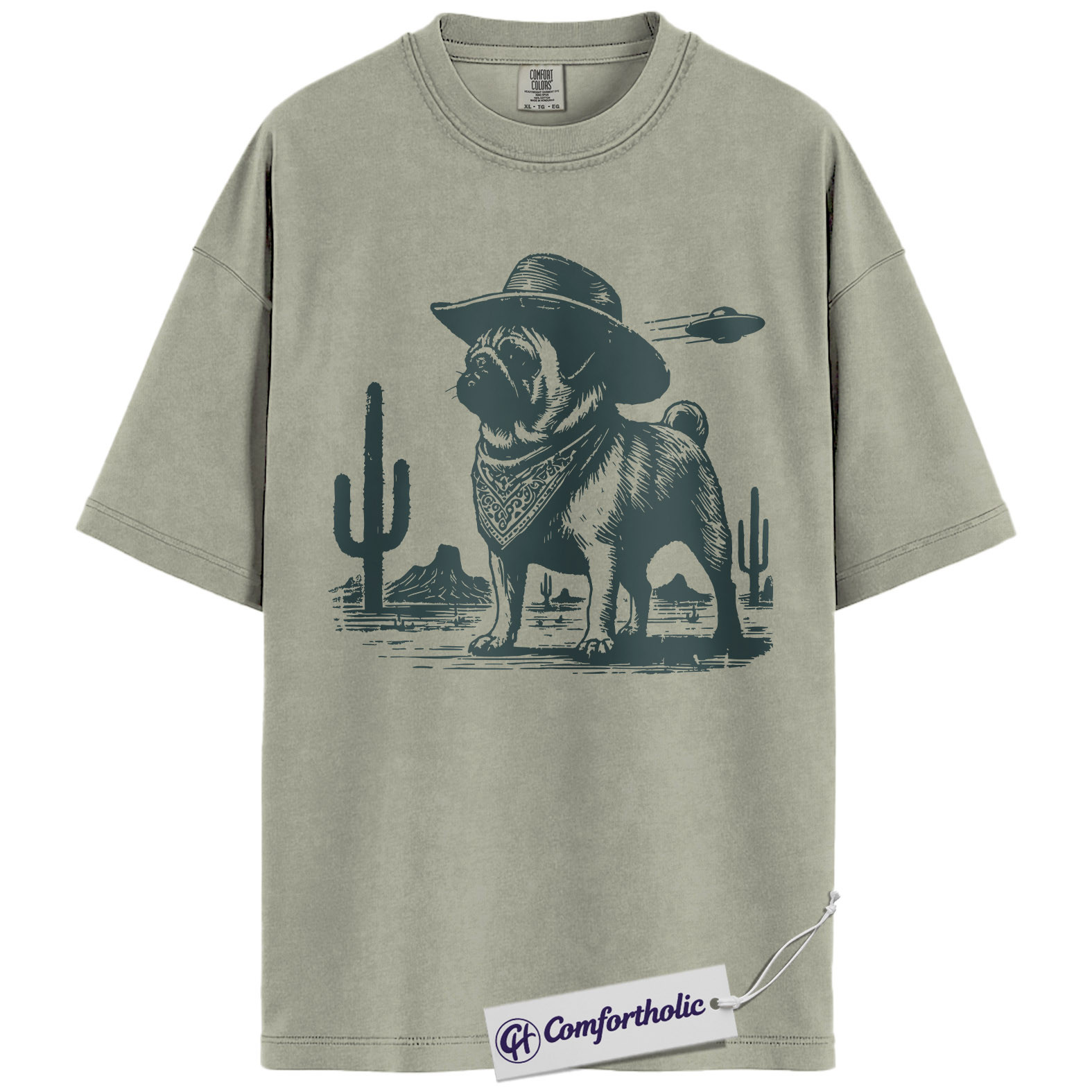 Pug Shirt, Cowboy Pug UFO Western Desert Graphic Tee, Dog Mom & Dad T-Shirt, Funny Gift for Pug Lovers, Comfort Colors Shirt - Image 6
