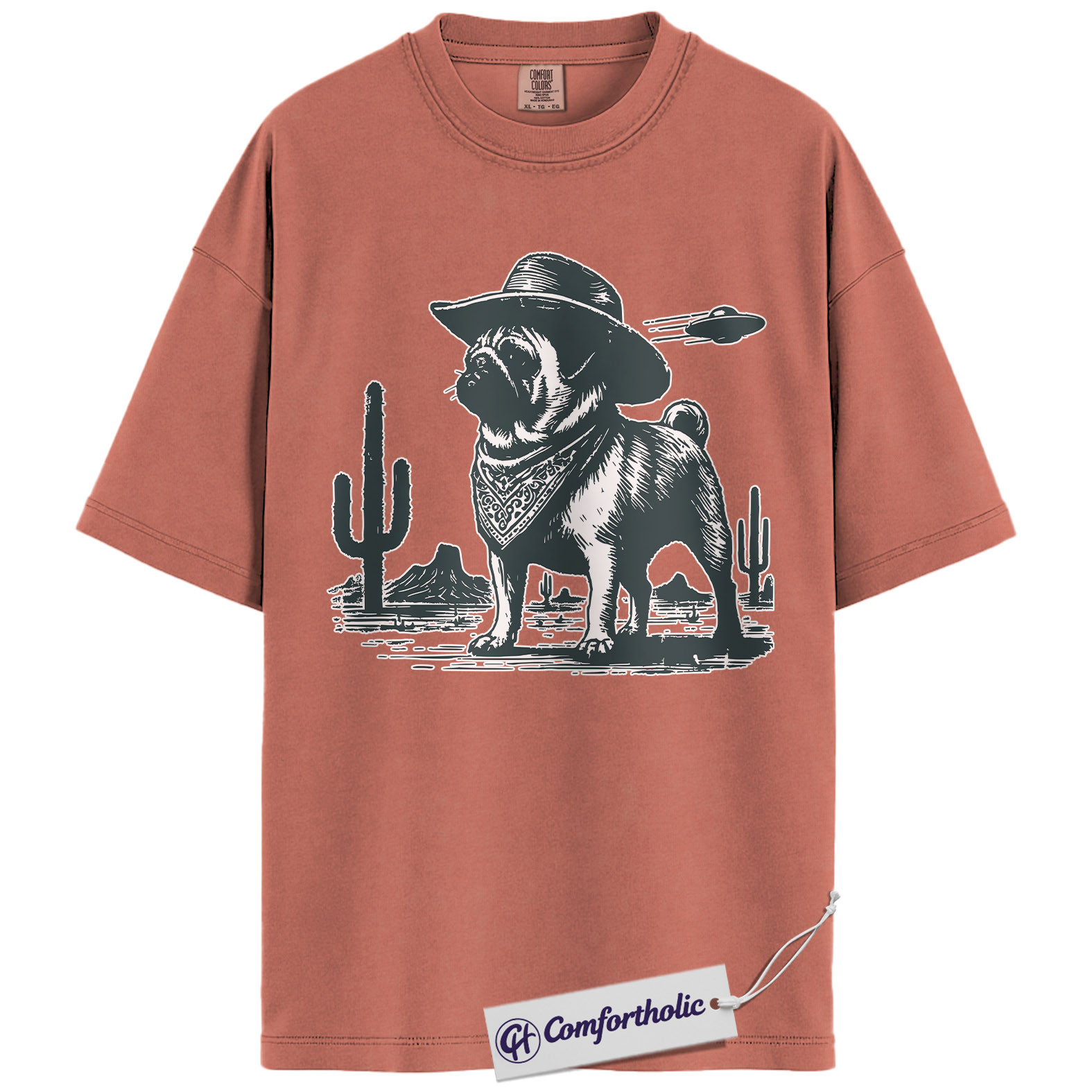 Pug Shirt, Cowboy Pug UFO Western Desert Graphic Tee, Dog Mom & Dad T-Shirt, Funny Gift for Pug Lovers, Comfort Colors Shirt - Image 7