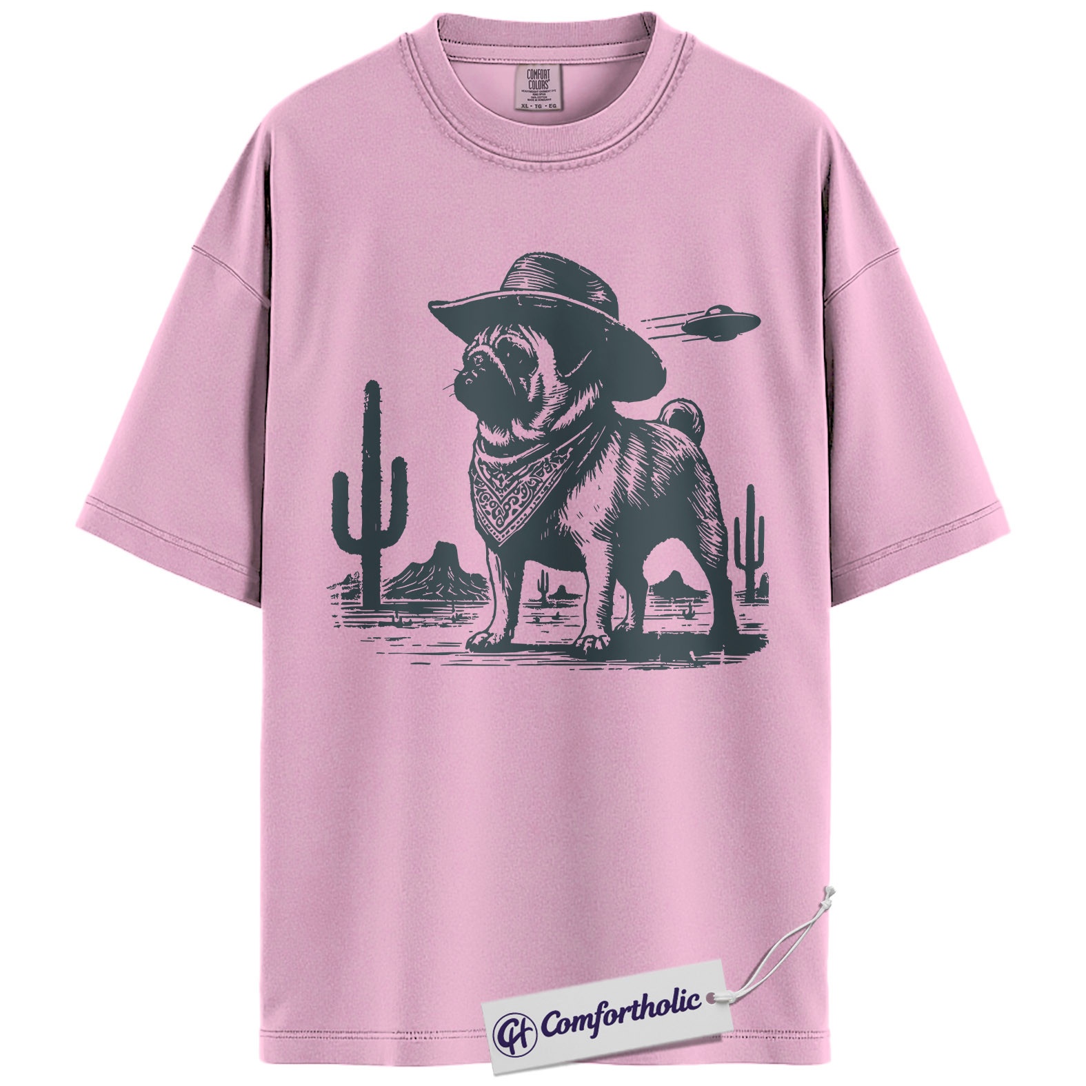 Pug Shirt, Cowboy Pug UFO Western Desert Graphic Tee, Dog Mom & Dad T-Shirt, Funny Gift for Pug Lovers, Comfort Colors Shirt - Image 8