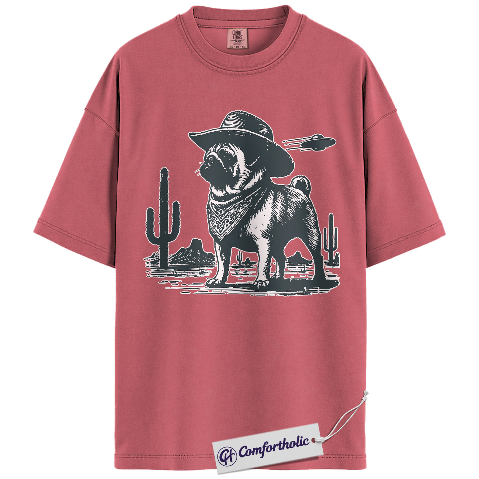 Pug Shirt, Cowboy Pug UFO Western Desert Graphic Tee, Dog Mom & Dad T-Shirt, Funny Gift for Pug Lovers, Comfort Colors Shirt - Image 9