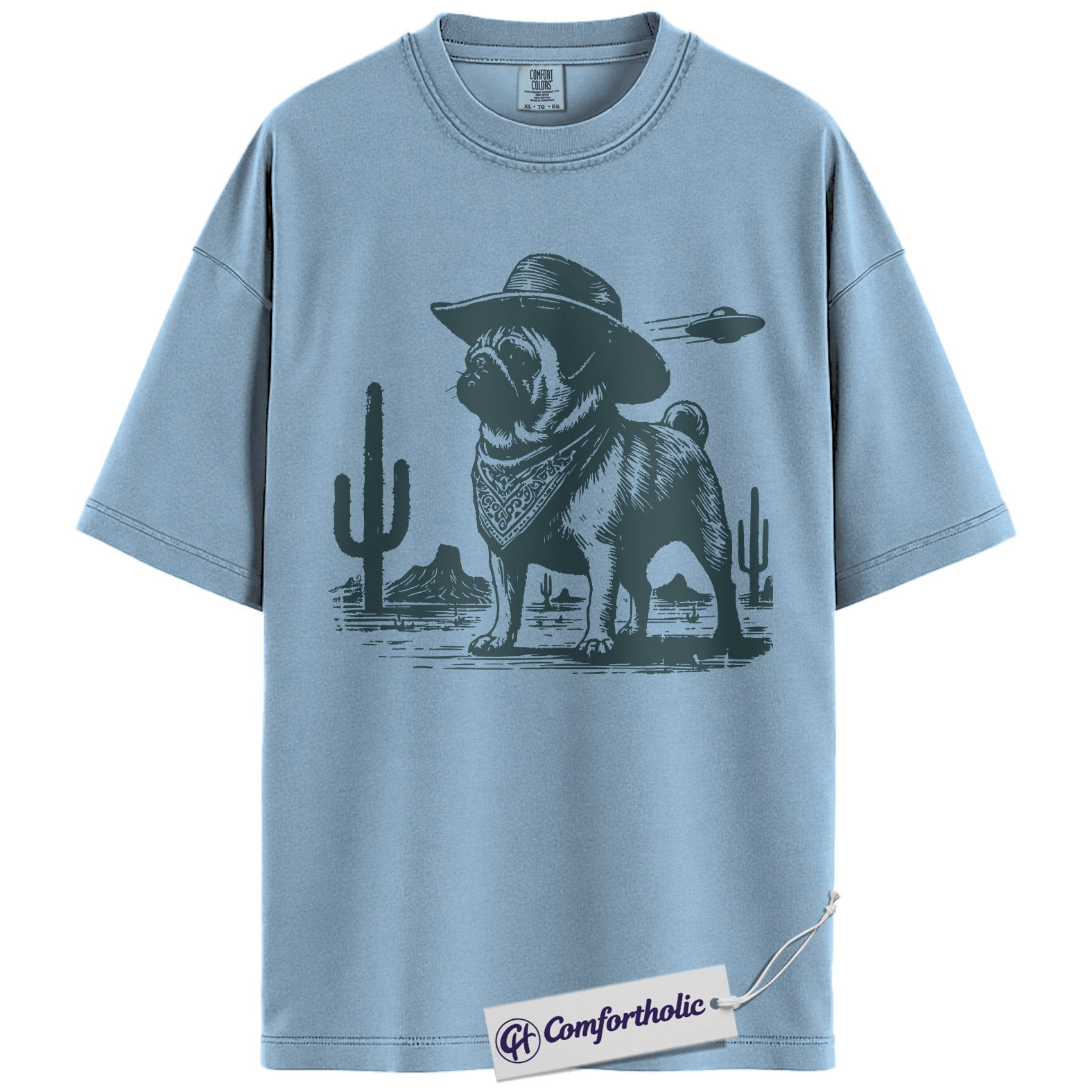 Pug Shirt, Cowboy Pug UFO Western Desert Graphic Tee, Dog Mom & Dad T-Shirt, Funny Gift for Pug Lovers, Comfort Colors Shirt - Image 14
