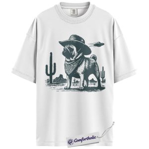 Alternative view of Pug Shirt, Cowboy Pug UFO Western Desert Graphic Tee, Dog Mom & Dad T-Shirt, Funny Gift for Pug Lovers, Comfort Colors Shirt